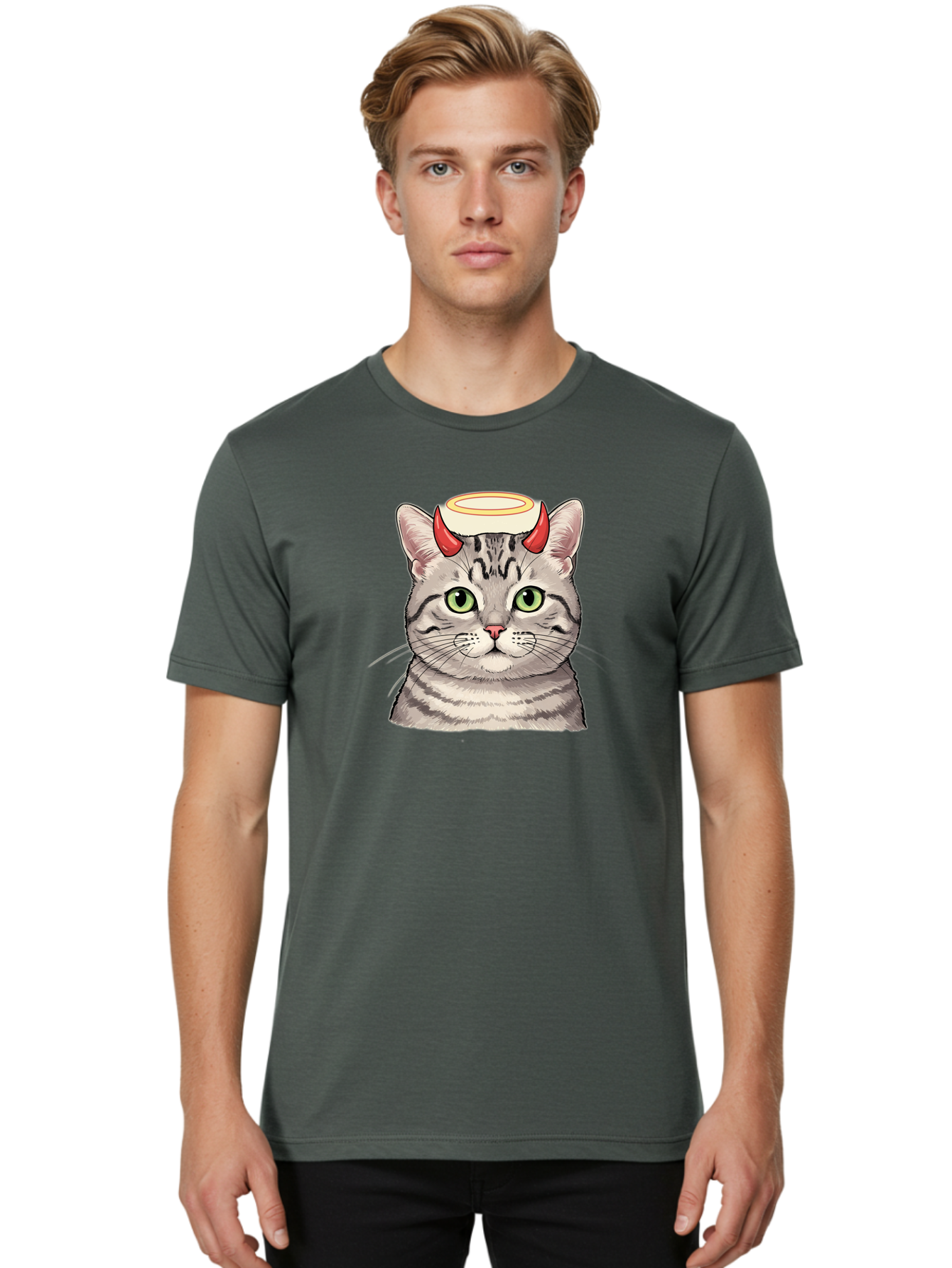 Cat-With-Halo-And-Horns Men'S Graphic Tee, 100% Cotton, Comfortable Casual Summer Wear, Machine Washable, Vintage Camera, Old Camera, Antique Camera, Black Camera, Classic Photography, Photography Equipment, Nostalgic Device, Film Camera, Bao206