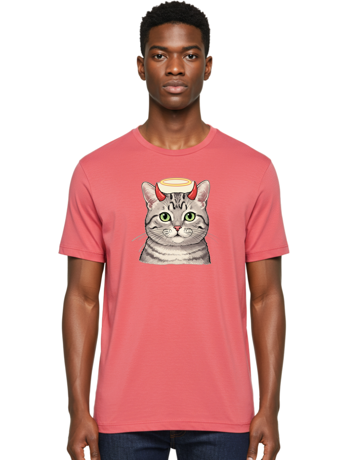 Cat-With-Halo-And-Horns Men'S Graphic Tee, 100% Cotton, Comfortable Casual Summer Wear, Machine Washable, Vintage Camera, Old Camera, Antique Camera, Black Camera, Classic Photography, Photography Equipment, Nostalgic Device, Film Camera, Bao206