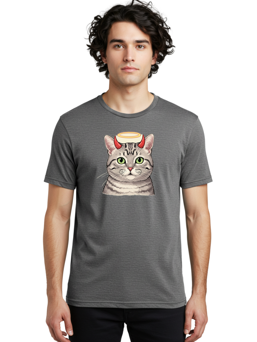 Cat-With-Halo-And-Horns Men'S Graphic Tee, 100% Cotton, Comfortable Casual Summer Wear, Machine Washable, Vintage Camera, Old Camera, Antique Camera, Black Camera, Classic Photography, Photography Equipment, Nostalgic Device, Film Camera, Bao206