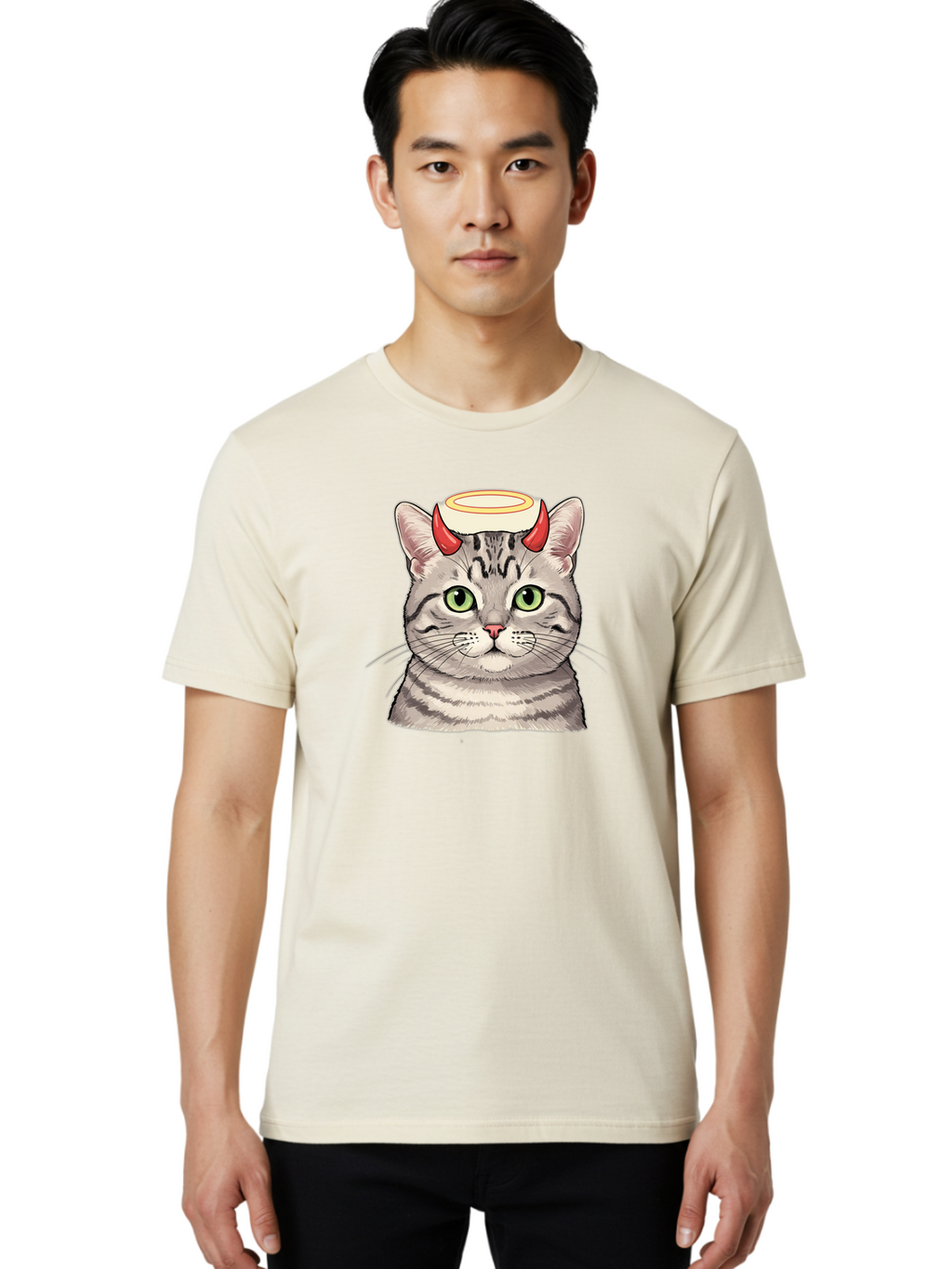 Cat-With-Halo-And-Horns Men'S Graphic Tee, 100% Cotton, Comfortable Casual Summer Wear, Machine Washable, Vintage Camera, Old Camera, Antique Camera, Black Camera, Classic Photography, Photography Equipment, Nostalgic Device, Film Camera, Bao206