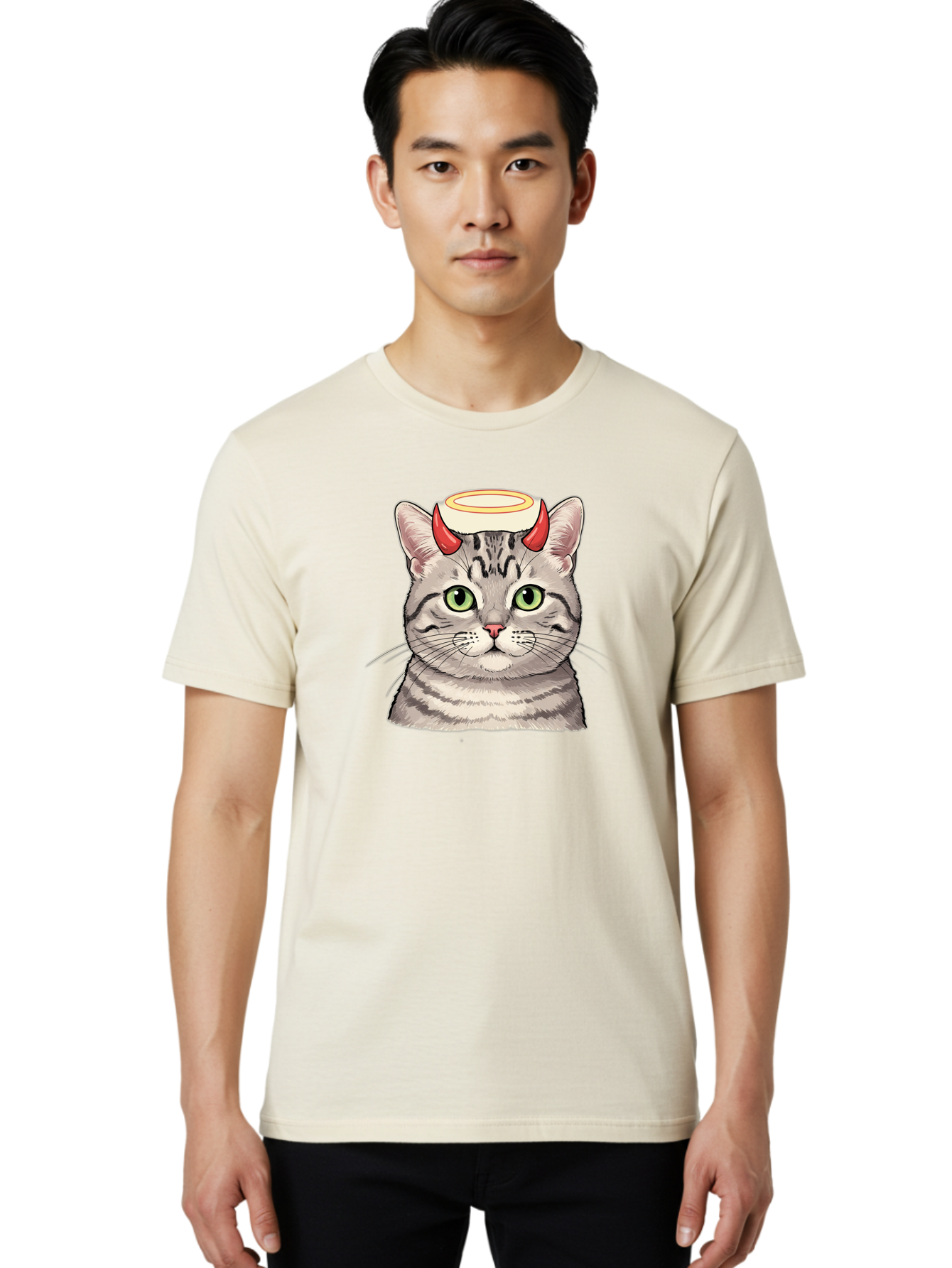 Cat-With-Halo-And-Horns Men'S Graphic Tee, 100% Cotton, Comfortable Casual Summer Wear, Machine Washable, Vintage Camera, Old Camera, Antique Camera, Black Camera, Classic Photography, Photography Equipment, Nostalgic Device, Film Camera, Bao206