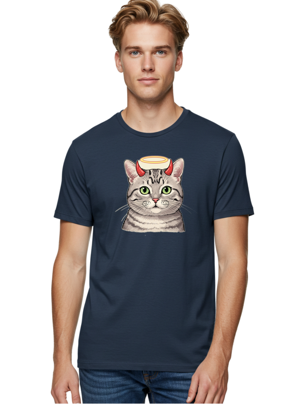Cat-With-Halo-And-Horns Men'S Graphic Tee, 100% Cotton, Comfortable Casual Summer Wear, Machine Washable, Vintage Camera, Old Camera, Antique Camera, Black Camera, Classic Photography, Photography Equipment, Nostalgic Device, Film Camera, Bao206