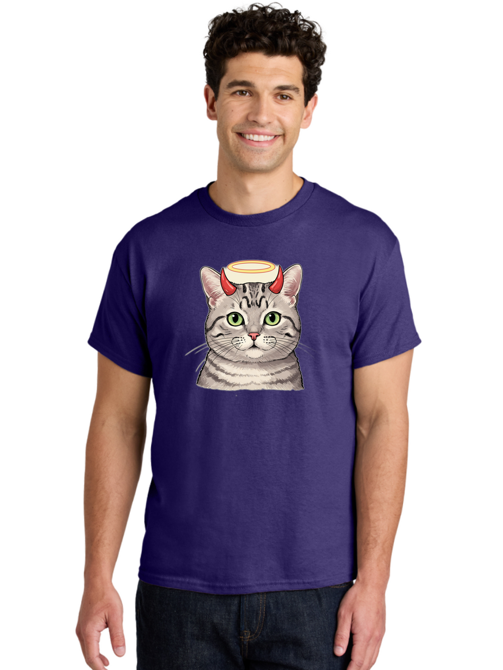 Cat-With-Halo-And-Horns Men'S Graphic Tee, 100% Cotton, Comfortable Casual Summer Wear, Machine Washable, Vintage Camera, Old Camera, Antique Camera, Black Camera, Classic Photography, Photography Equipment, Nostalgic Device, Film Camera, Bao206