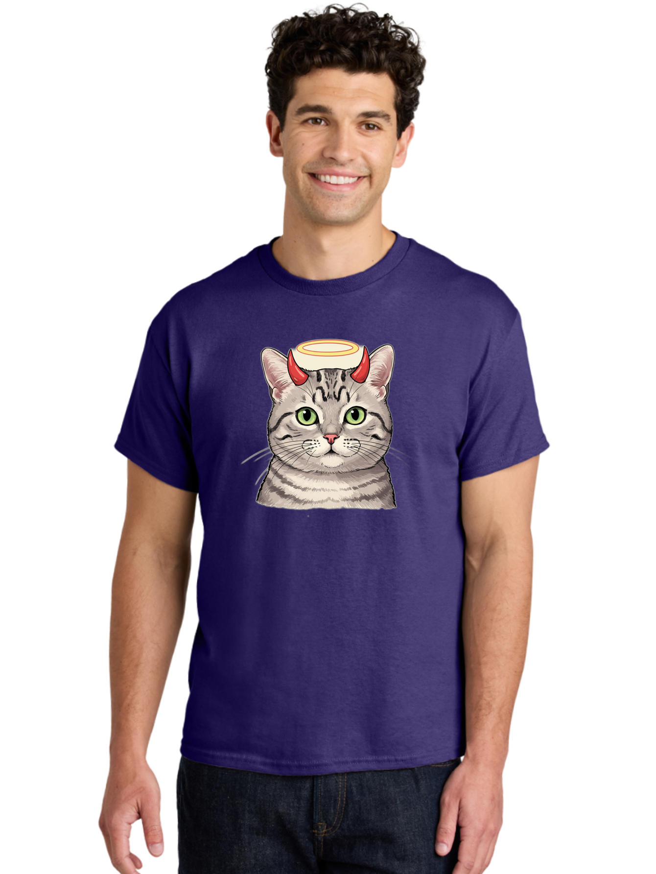Cat-With-Halo-And-Horns Men'S Graphic Tee, 100% Cotton, Comfortable Casual Summer Wear, Machine Washable, Vintage Camera, Old Camera, Antique Camera, Black Camera, Classic Photography, Photography Equipment, Nostalgic Device, Film Camera, Bao206