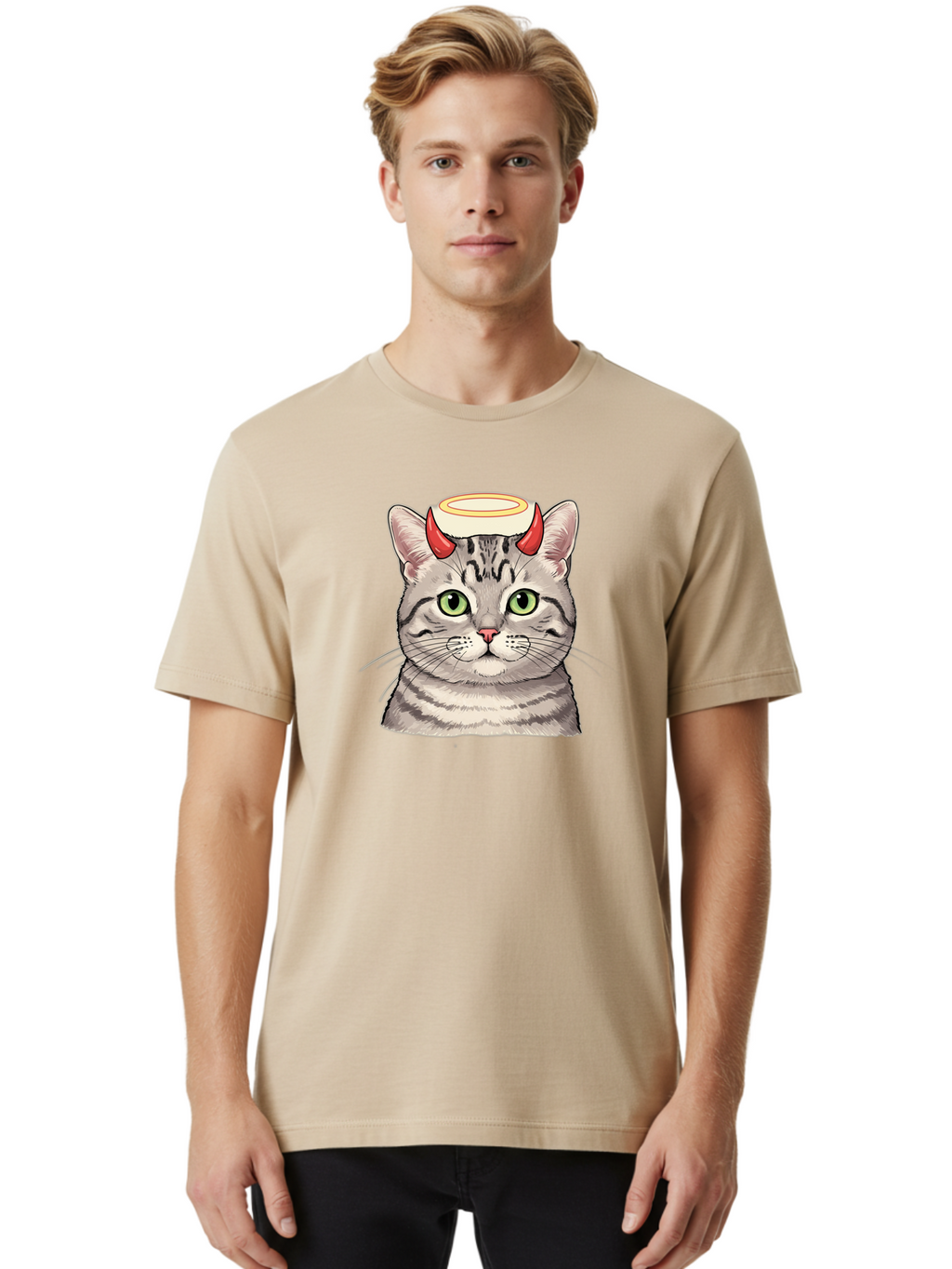 Cat-With-Halo-And-Horns Men'S Graphic Tee, 100% Cotton, Comfortable Casual Summer Wear, Machine Washable, Vintage Camera, Old Camera, Antique Camera, Black Camera, Classic Photography, Photography Equipment, Nostalgic Device, Film Camera, Bao206