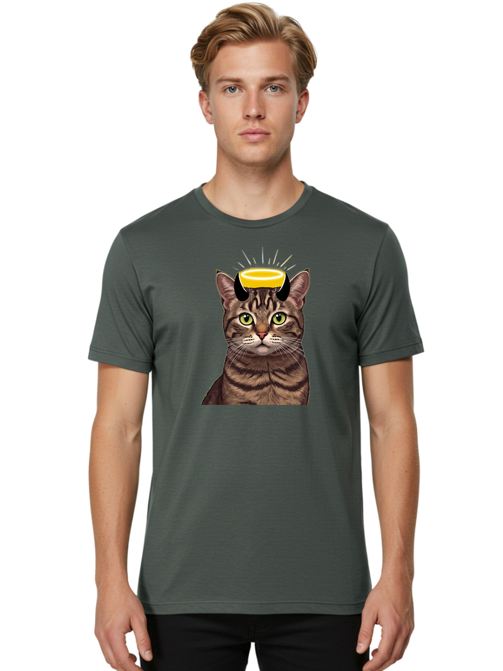 Cat-With-Halo Men'S Graphic Tee, 100% Cotton, Comfortable Casual Summer Wear, Machine Washable, Vintage Camera, Old Camera, Antique Camera, Black Camera, Classic Photography, Photography Equipment, Nostalgic Device, Film Camera, Camera Art Bao207