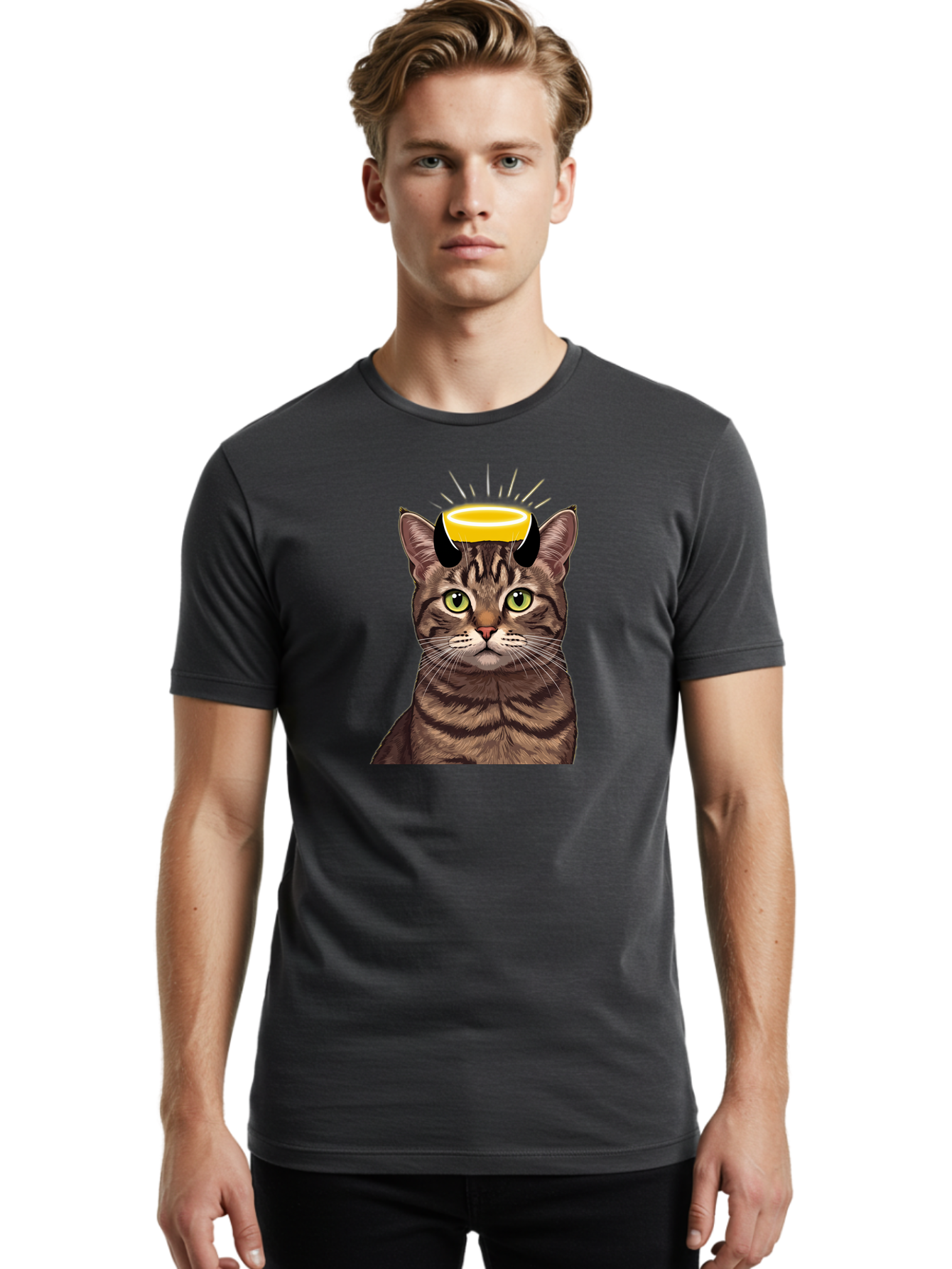 Cat-With-Halo Men'S Graphic Tee, 100% Cotton, Comfortable Casual Summer Wear, Machine Washable, Vintage Camera, Old Camera, Antique Camera, Black Camera, Classic Photography, Photography Equipment, Nostalgic Device, Film Camera, Camera Art Bao207