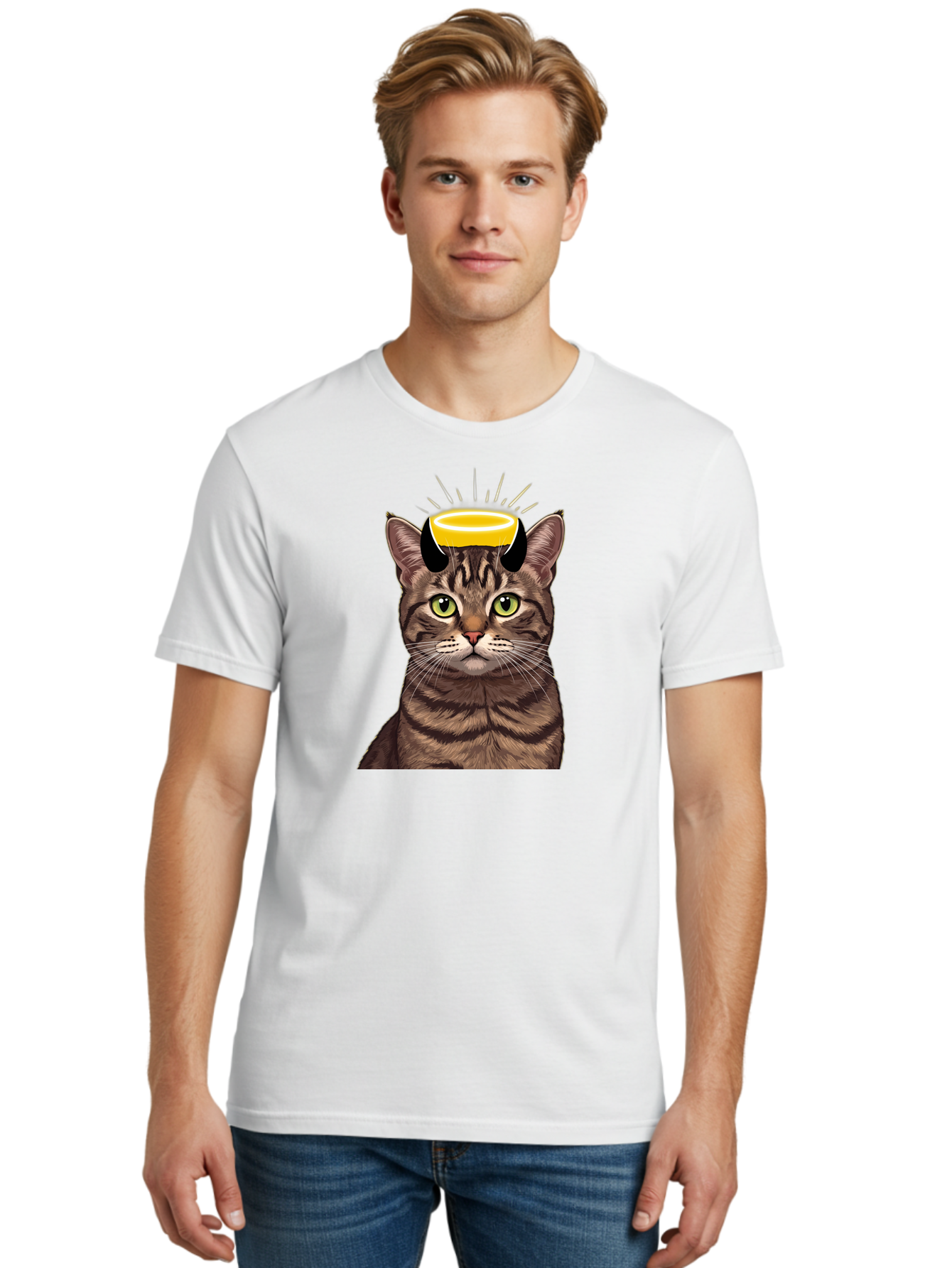 Cat-With-Halo Men'S Graphic Tee, 100% Cotton, Comfortable Casual Summer Wear, Machine Washable, Vintage Camera, Old Camera, Antique Camera, Black Camera, Classic Photography, Photography Equipment, Nostalgic Device, Film Camera, Camera Art Bao207