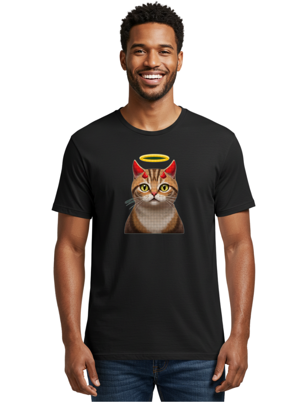 Cat-With-Horns-And-Halo Men'S Graphic Tee, 100% Cotton, Comfortable Casual Summer Wear, Machine Washable, Vintage Camera, Old Camera, Antique Camera, Black Camera, Classic Photography, Photography Equipment, Nostalgic Device, Film Camera, Bao208