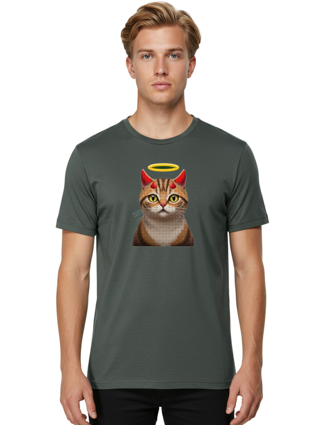 Cat-With-Horns-And-Halo Men'S Graphic Tee, 100% Cotton, Comfortable Casual Summer Wear, Machine Washable, Vintage Camera, Old Camera, Antique Camera, Black Camera, Classic Photography, Photography Equipment, Nostalgic Device, Film Camera, Bao208