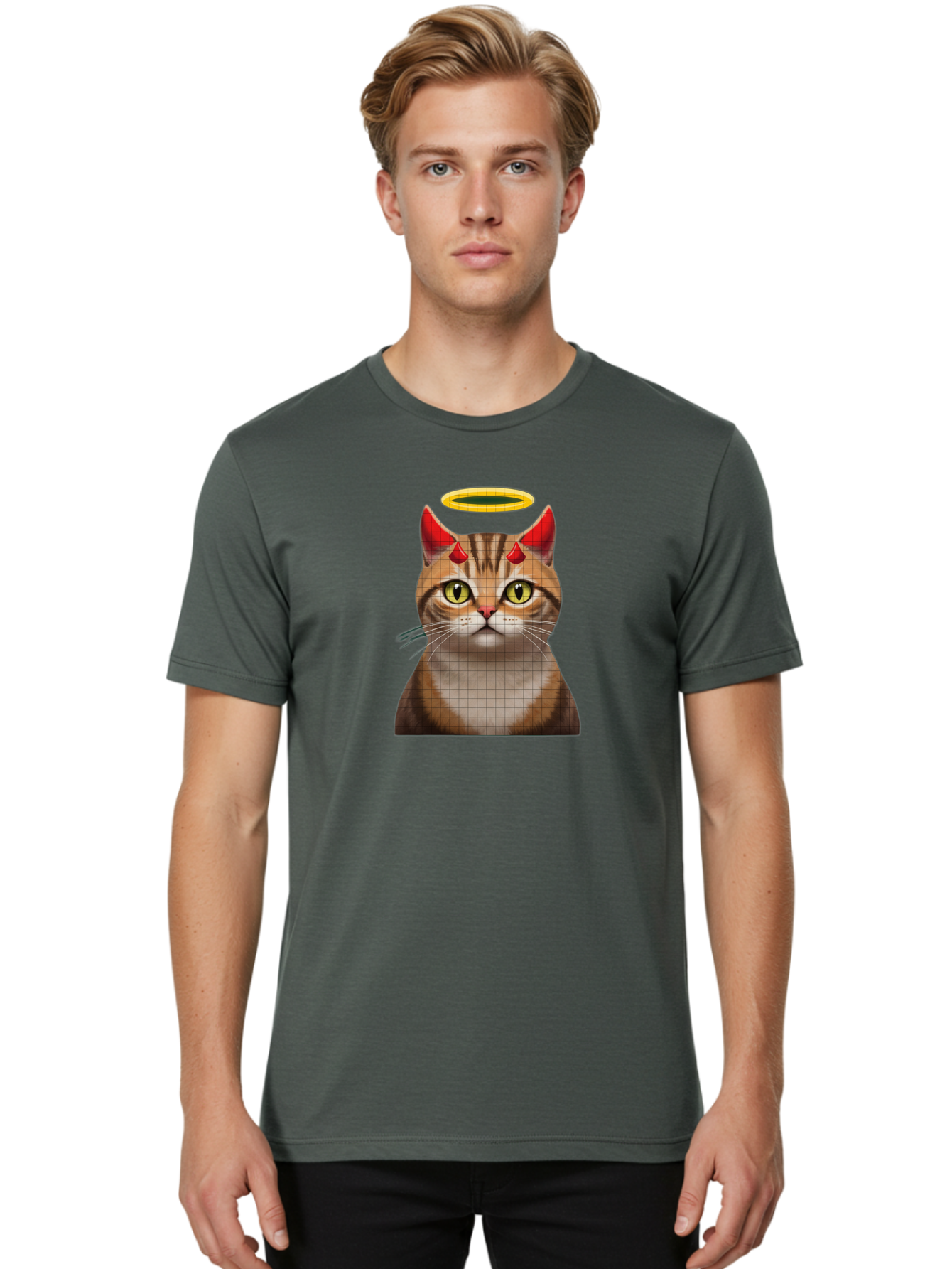 Cat-With-Horns-And-Halo Men'S Graphic Tee, 100% Cotton, Comfortable Casual Summer Wear, Machine Washable, Vintage Camera, Old Camera, Antique Camera, Black Camera, Classic Photography, Photography Equipment, Nostalgic Device, Film Camera, Bao208