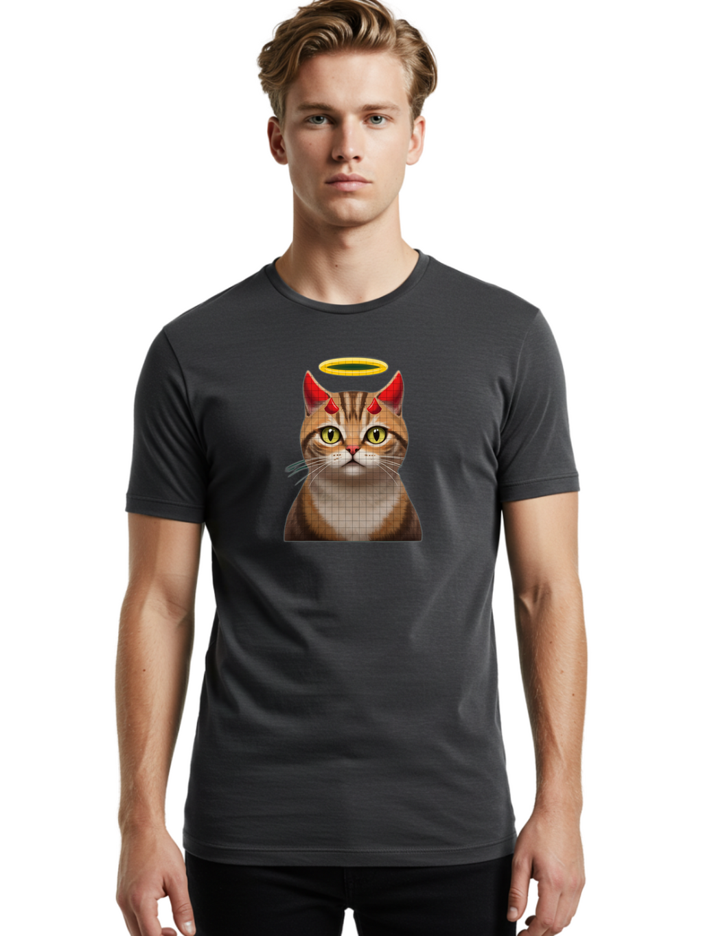 Cat-With-Horns-And-Halo Men'S Graphic Tee, 100% Cotton, Comfortable Casual Summer Wear, Machine Washable, Vintage Camera, Old Camera, Antique Camera, Black Camera, Classic Photography, Photography Equipment, Nostalgic Device, Film Camera, Bao208