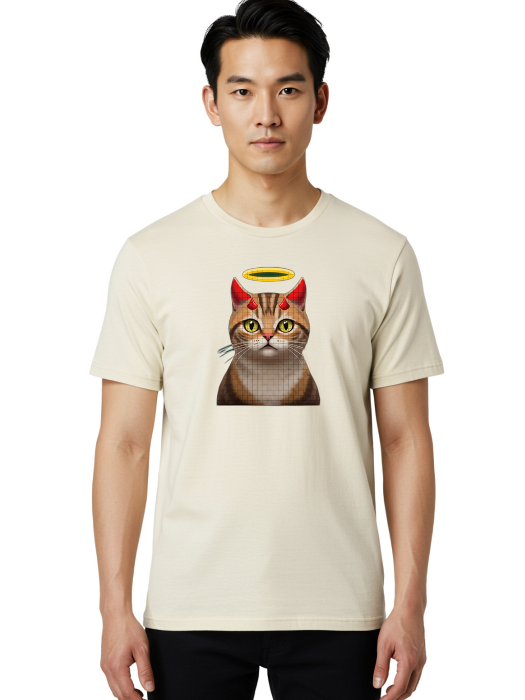 Cat-With-Horns-And-Halo Men'S Graphic Tee, 100% Cotton, Comfortable Casual Summer Wear, Machine Washable, Vintage Camera, Old Camera, Antique Camera, Black Camera, Classic Photography, Photography Equipment, Nostalgic Device, Film Camera, Bao208