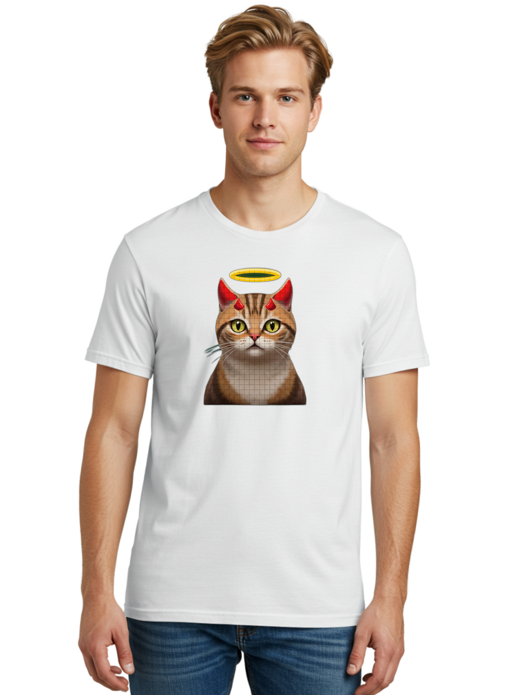 Cat-With-Horns-And-Halo Men'S Graphic Tee, 100% Cotton, Comfortable Casual Summer Wear, Machine Washable, Vintage Camera, Old Camera, Antique Camera, Black Camera, Classic Photography, Photography Equipment, Nostalgic Device, Film Camera, Bao208