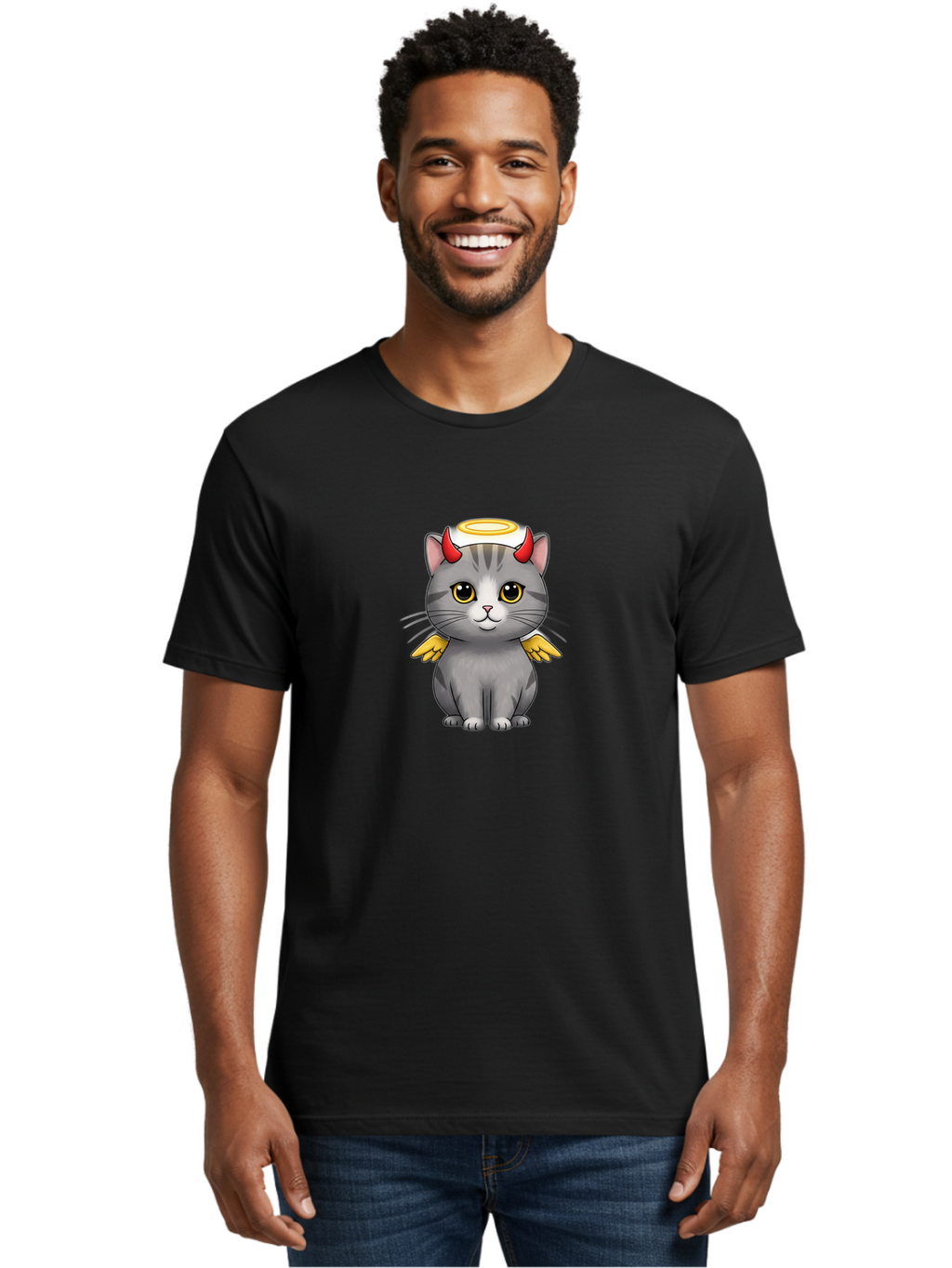 Cat-With-Horns-And-Wings Men'S Graphic Tee, 100% Cotton, Comfortable Casual Summer Wear, Machine Washable, Vintage Camera, Old Camera, Antique Camera, Black Camera, Classic Photography, Photography Equipment, Nostalgic Device, Film Camera, Bao209