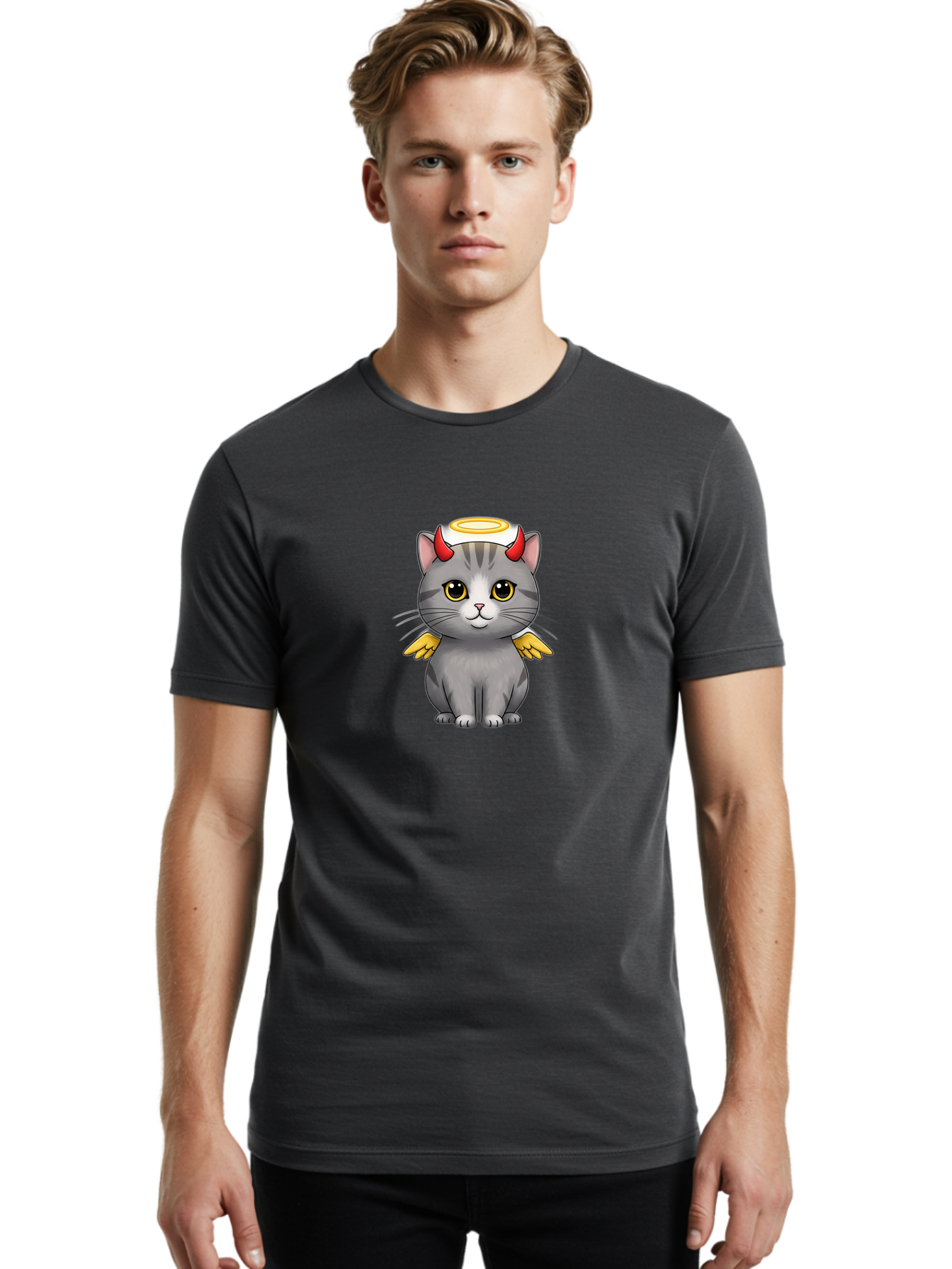 Cat-With-Horns-And-Wings Men'S Graphic Tee, 100% Cotton, Comfortable Casual Summer Wear, Machine Washable, Vintage Camera, Old Camera, Antique Camera, Black Camera, Classic Photography, Photography Equipment, Nostalgic Device, Film Camera, Bao209