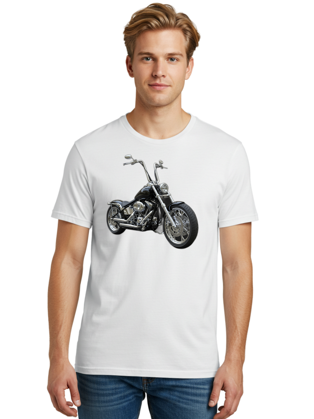 Chopper-Motorcycle-1 Men'S Graphic Tee, 100% Cotton, Comfortable Casual Summer Wear, Machine Washable, Vintage Camera, Old Camera, Antique Camera, Black Camera, Classic Photography, Photography Equipment, Nostalgic Device, Film Camera, Bao229
