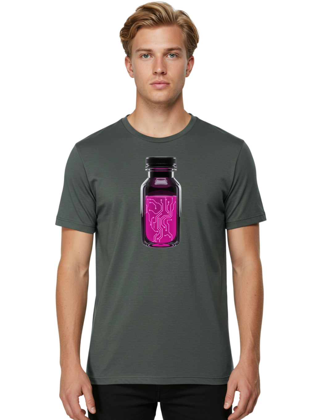 Circuit-Board-Bottle Men'S Graphic Tee, 100% Cotton, Comfortable Casual Summer Wear, Machine Washable, Vintage Camera, Old Camera, Antique Camera, Black Camera, Classic Photography, Photography Equipment, Nostalgic Device, Film Camera, Bao234