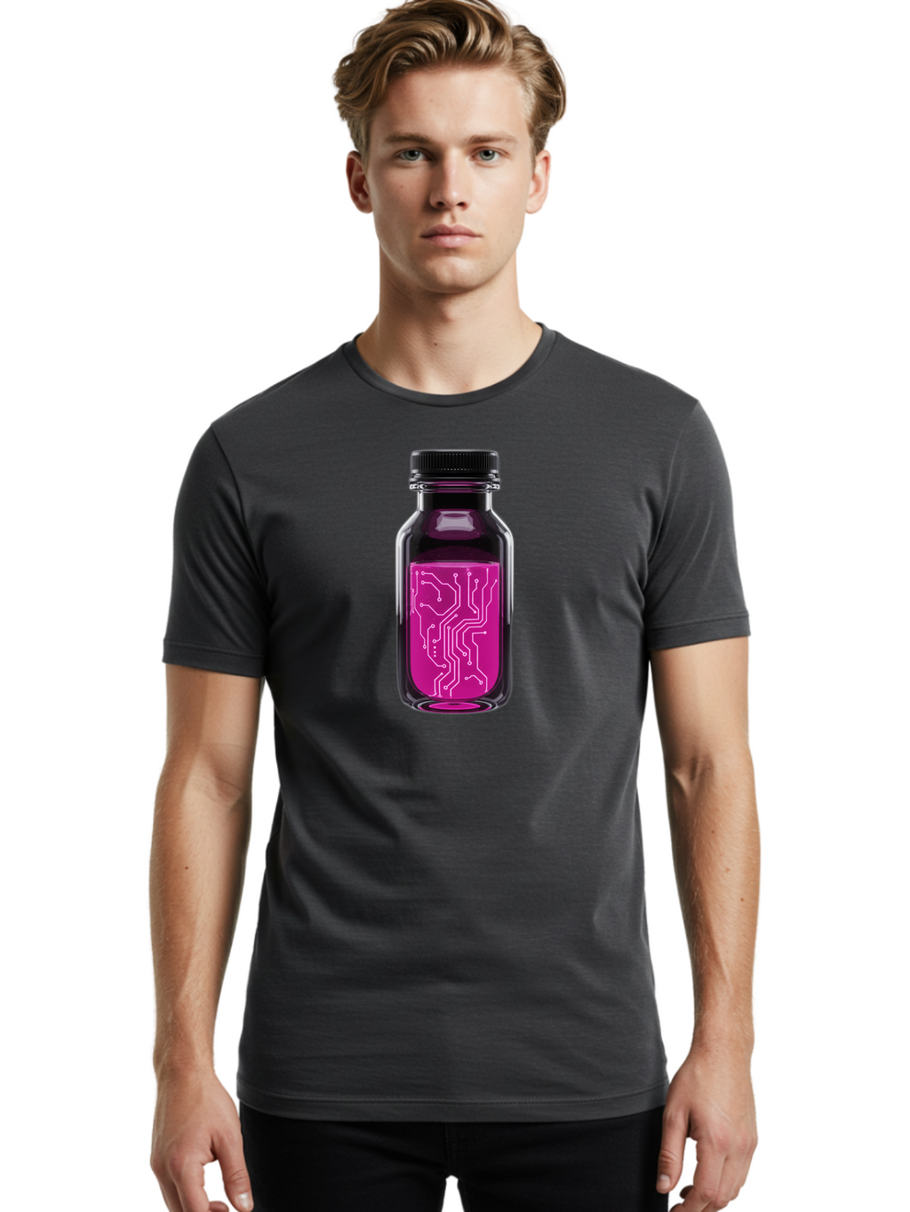 Circuit-Board-Bottle Men'S Graphic Tee, 100% Cotton, Comfortable Casual Summer Wear, Machine Washable, Vintage Camera, Old Camera, Antique Camera, Black Camera, Classic Photography, Photography Equipment, Nostalgic Device, Film Camera, Bao234
