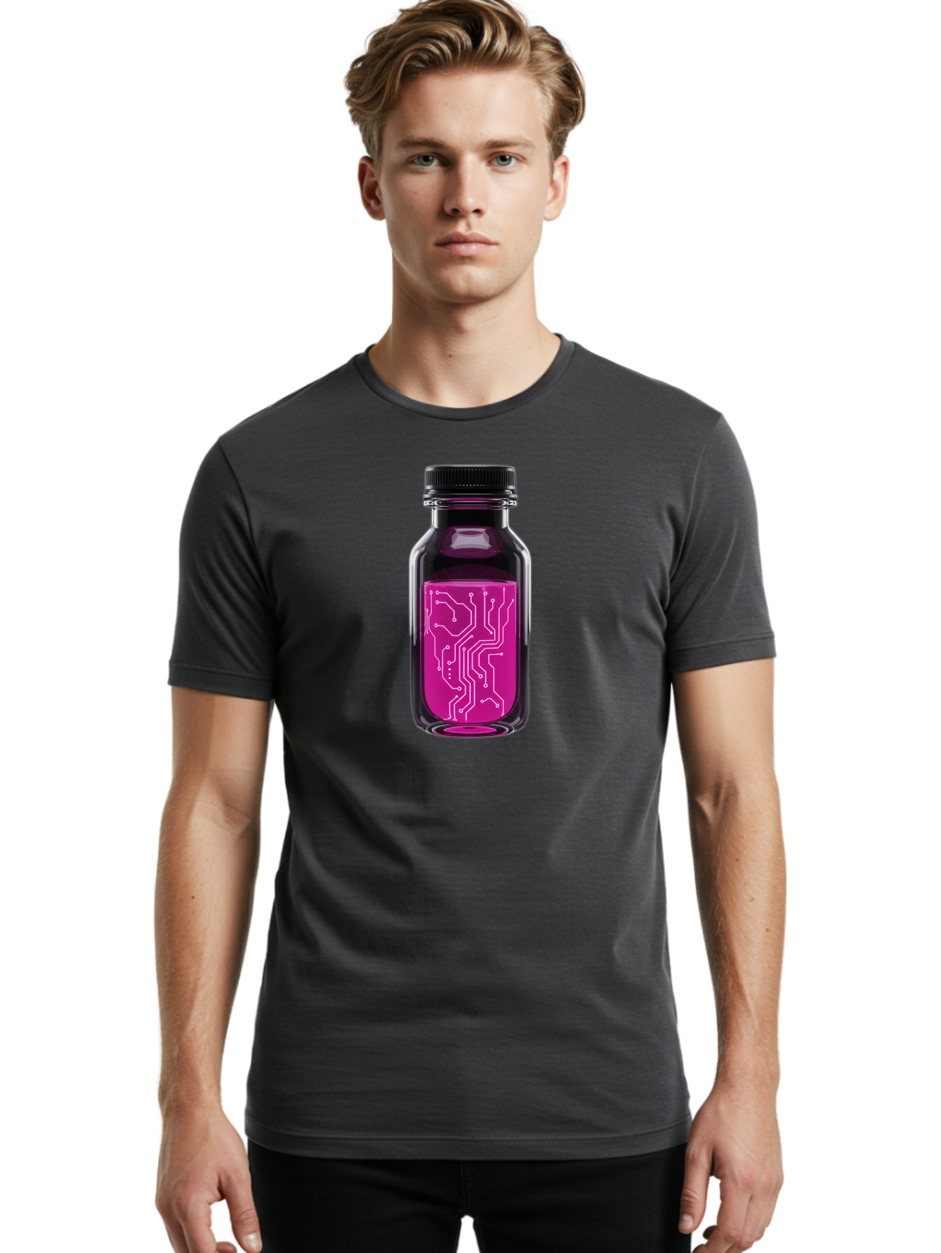 Circuit-Board-Bottle Men'S Graphic Tee, 100% Cotton, Comfortable Casual Summer Wear, Machine Washable, Vintage Camera, Old Camera, Antique Camera, Black Camera, Classic Photography, Photography Equipment, Nostalgic Device, Film Camera, Bao234