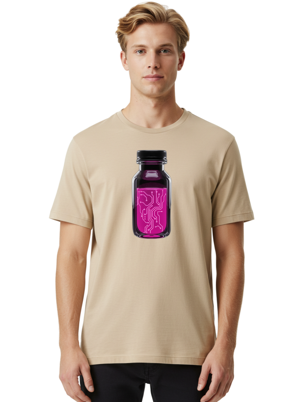 Circuit-Board-Bottle Men'S Graphic Tee, 100% Cotton, Comfortable Casual Summer Wear, Machine Washable, Vintage Camera, Old Camera, Antique Camera, Black Camera, Classic Photography, Photography Equipment, Nostalgic Device, Film Camera, Bao234