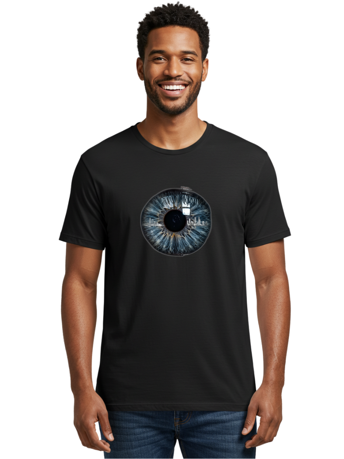 City-Skyline-In-Eye Men'S Graphic Tee, 100% Cotton, Comfortable Casual Summer Wear, Machine Washable, Vintage Camera, Old Camera, Antique Camera, Black Camera, Classic Photography, Photography Equipment, Nostalgic Device, Film Camera, Bao237