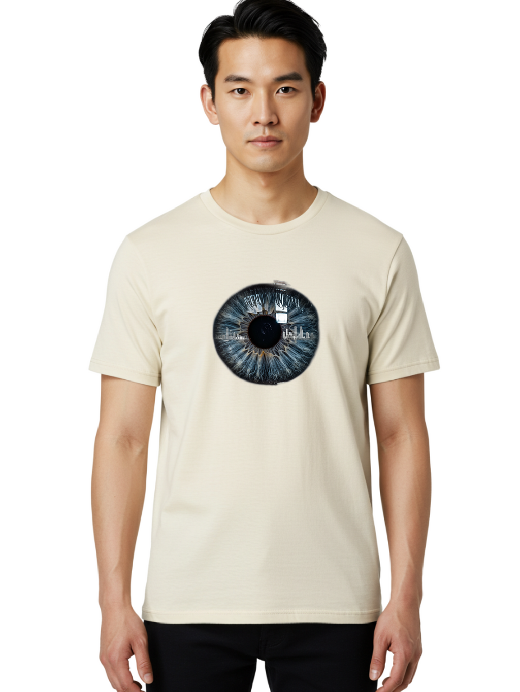 City-Skyline-In-Eye Men'S Graphic Tee, 100% Cotton, Comfortable Casual Summer Wear, Machine Washable, Vintage Camera, Old Camera, Antique Camera, Black Camera, Classic Photography, Photography Equipment, Nostalgic Device, Film Camera, Bao237
