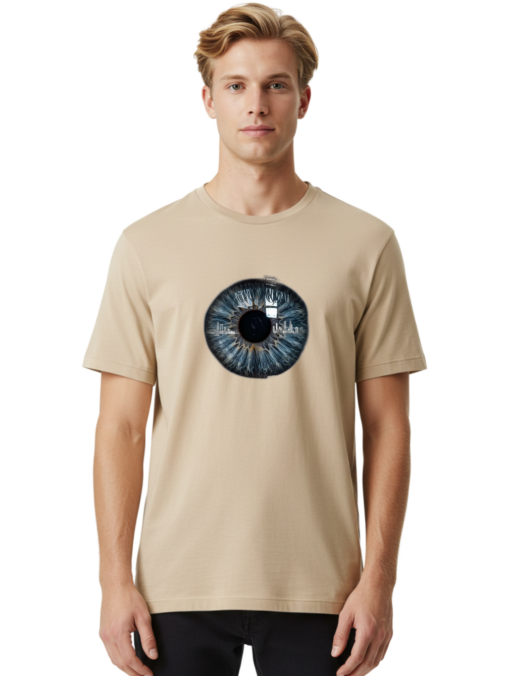 City-Skyline-In-Eye Men'S Graphic Tee, 100% Cotton, Comfortable Casual Summer Wear, Machine Washable, Vintage Camera, Old Camera, Antique Camera, Black Camera, Classic Photography, Photography Equipment, Nostalgic Device, Film Camera, Bao237