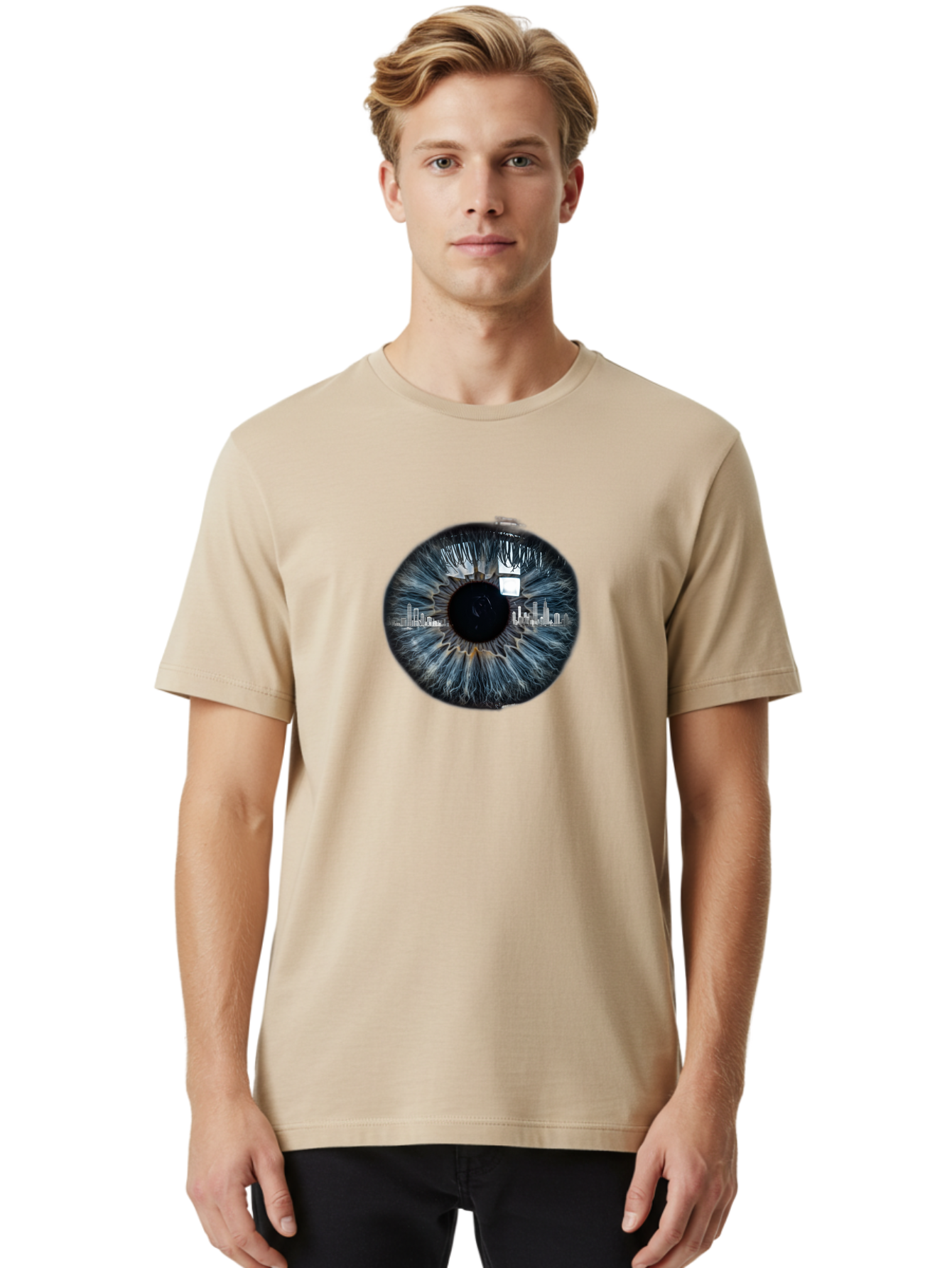 City-Skyline-In-Eye Men'S Graphic Tee, 100% Cotton, Comfortable Casual Summer Wear, Machine Washable, Vintage Camera, Old Camera, Antique Camera, Black Camera, Classic Photography, Photography Equipment, Nostalgic Device, Film Camera, Bao237
