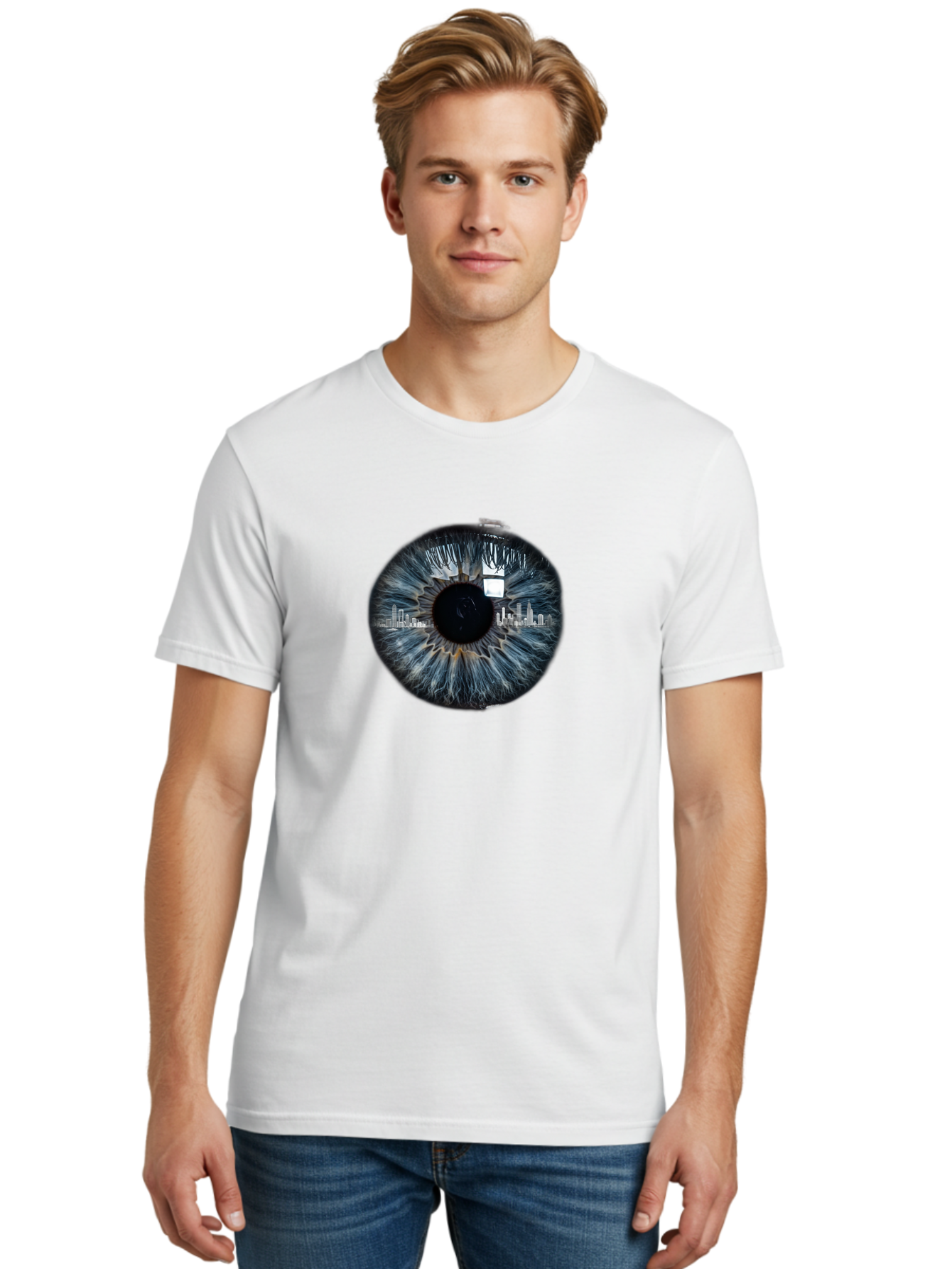City-Skyline-In-Eye Men'S Graphic Tee, 100% Cotton, Comfortable Casual Summer Wear, Machine Washable, Vintage Camera, Old Camera, Antique Camera, Black Camera, Classic Photography, Photography Equipment, Nostalgic Device, Film Camera, Bao237