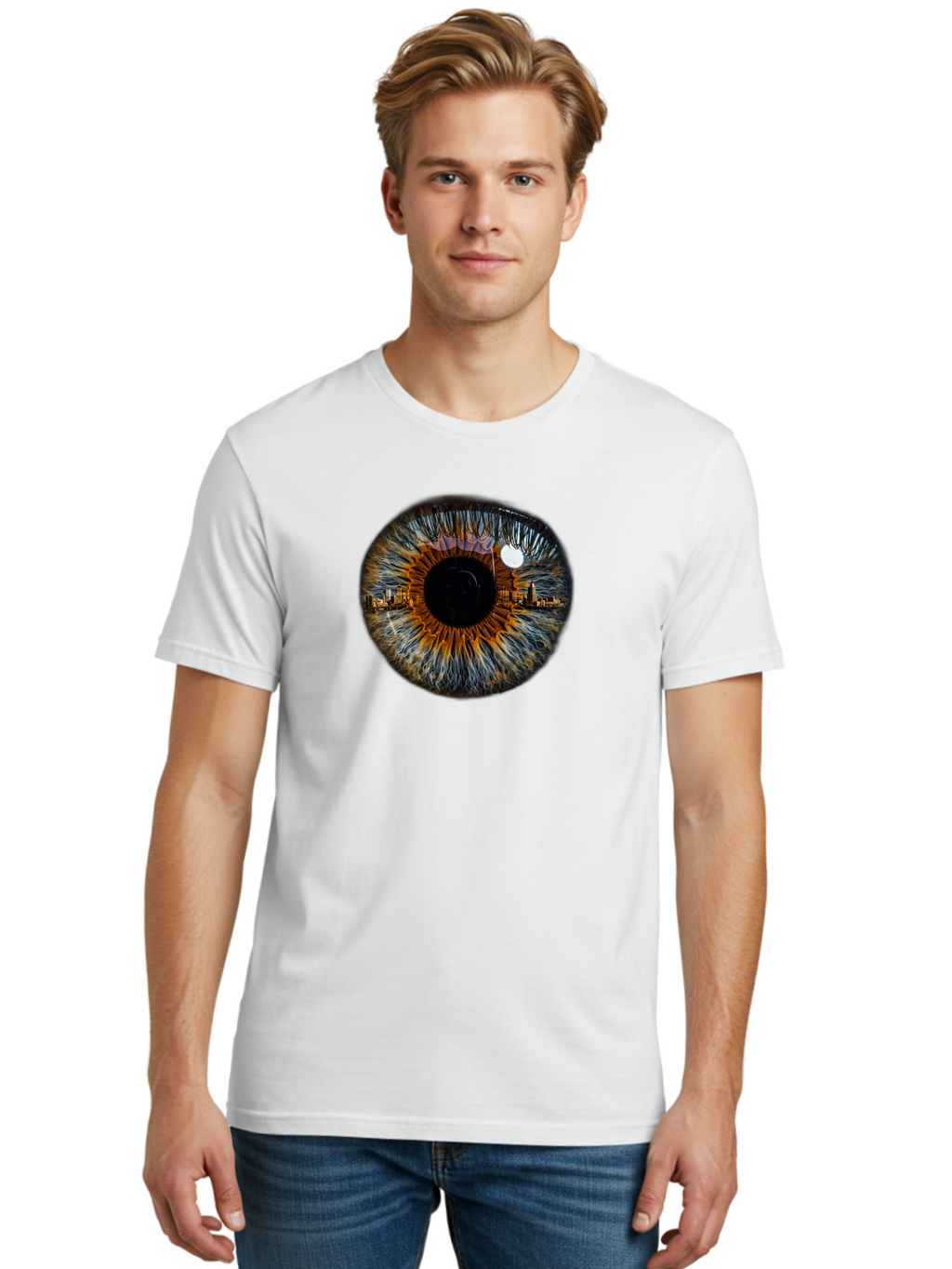Cityscape-Eye-1 Men'S Graphic Tee, 100% Cotton, Comfortable Casual Summer Wear, Machine Washable, Vintage Camera, Old Camera, Antique Camera, Black Camera, Classic Photography, Photography Equipment, Nostalgic Device, Film Camera, Camera Art Bao239