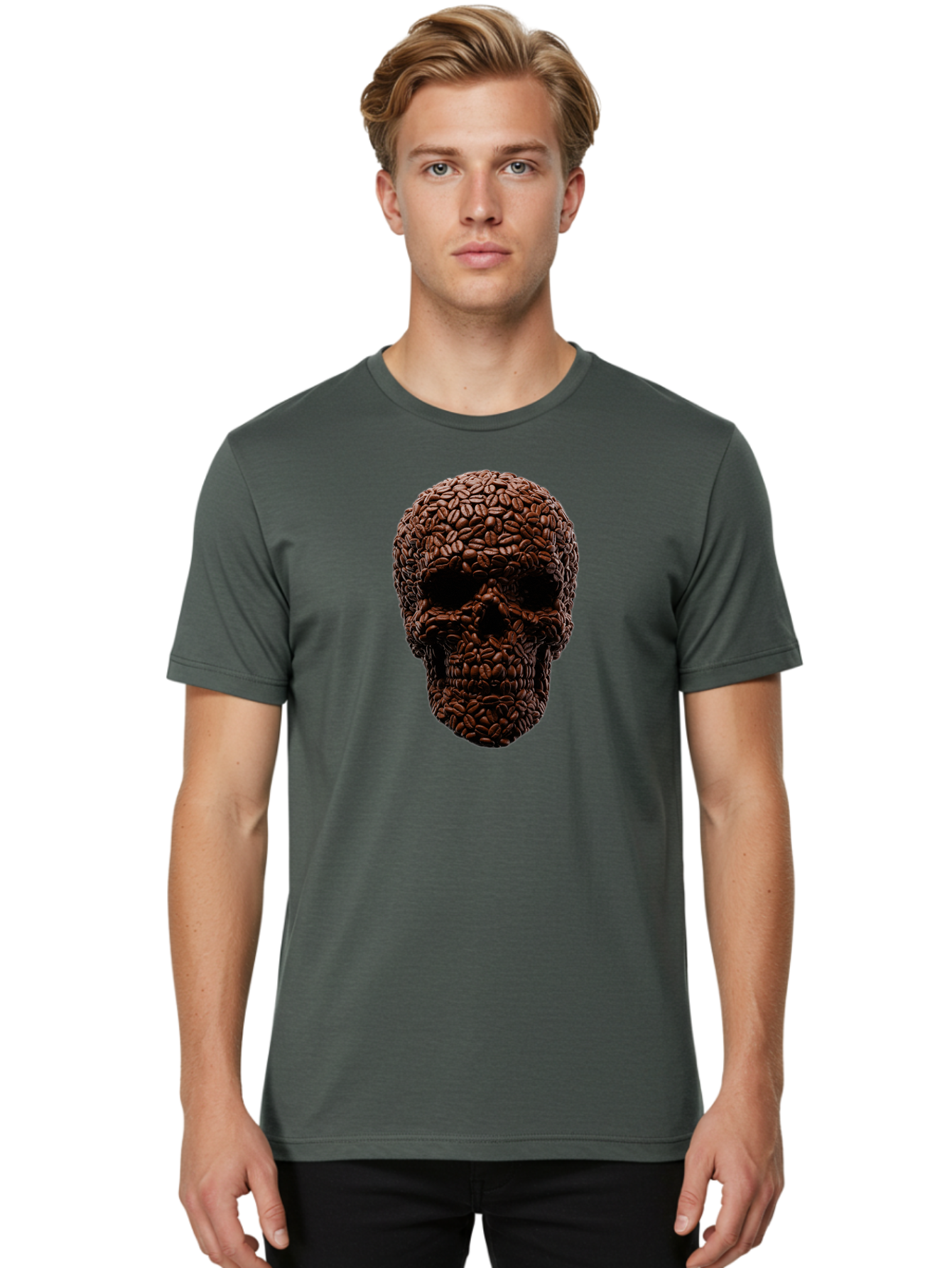 Coffee-Beans-Skull Men'S Graphic Tee, 100% Cotton, Comfortable Casual Summer Wear, Machine Washable, Vintage Camera, Old Camera, Antique Camera, Black Camera, Classic Photography, Photography Equipment, Nostalgic Device, Film Camera, Bao247