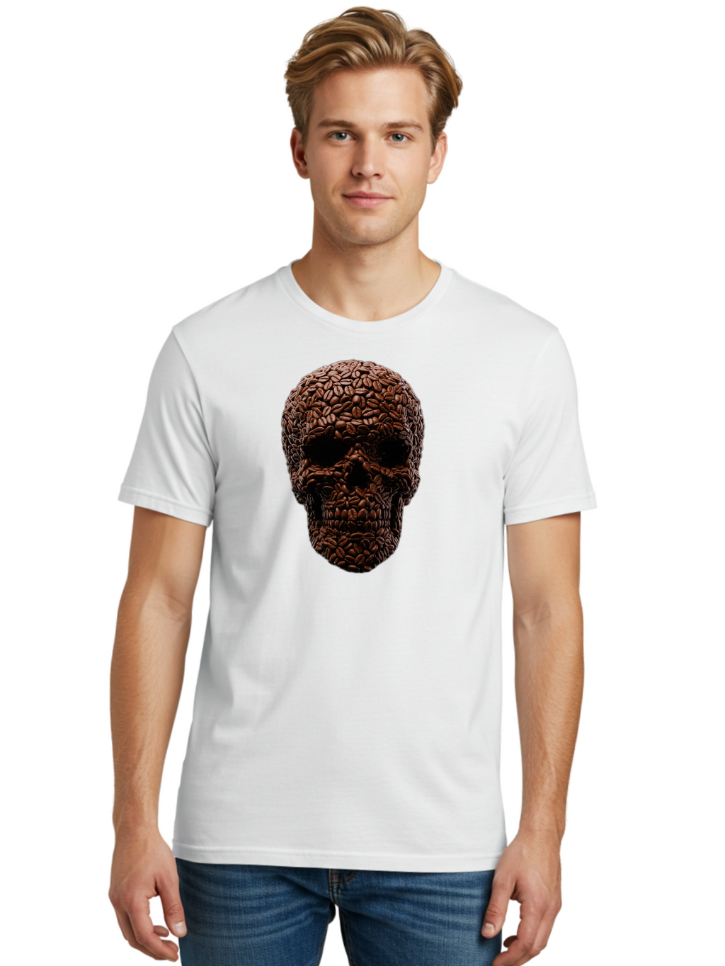 Coffee-Beans-Skull Men'S Graphic Tee, 100% Cotton, Comfortable Casual Summer Wear, Machine Washable, Vintage Camera, Old Camera, Antique Camera, Black Camera, Classic Photography, Photography Equipment, Nostalgic Device, Film Camera, Bao247