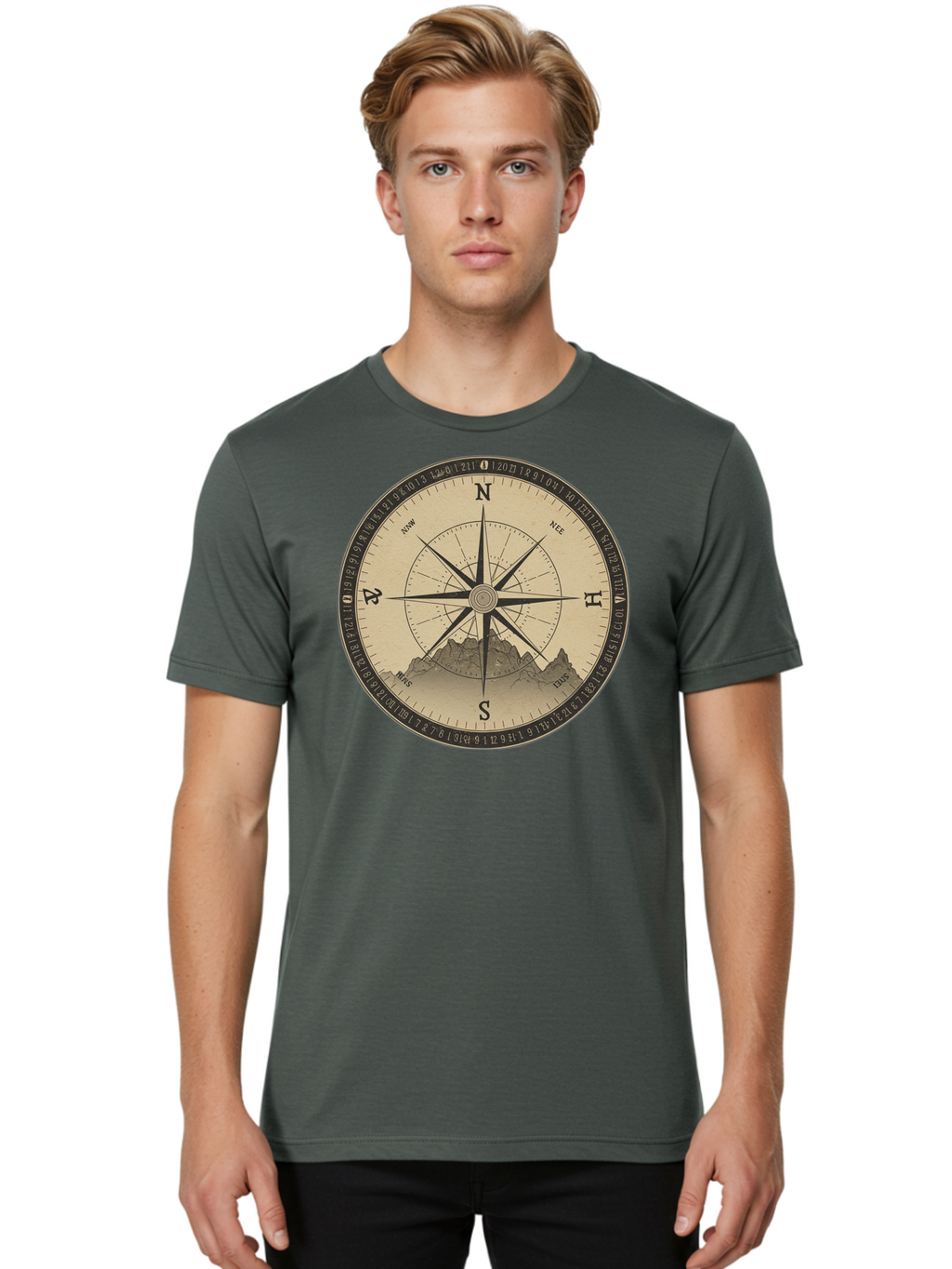 Compass-Rose Men'S Graphic Tee, 100% Cotton, Comfortable Casual Summer Wear, Machine Washable, Vintage Camera, Old Camera, Antique Camera, Black Camera, Classic Photography, Photography Equipment, Nostalgic Device, Film Camera, Camera Art Bao261