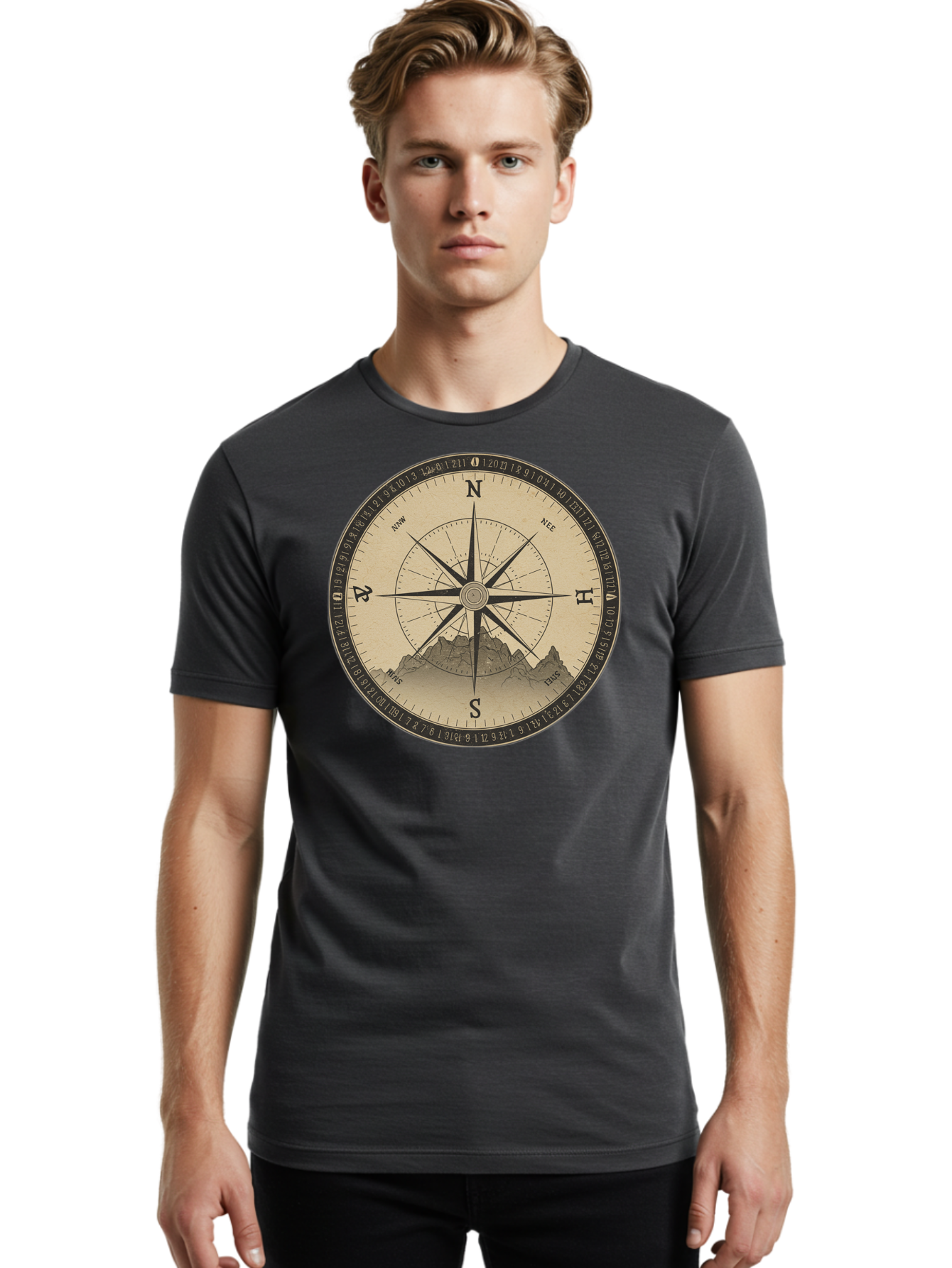 Compass-Rose Men'S Graphic Tee, 100% Cotton, Comfortable Casual Summer Wear, Machine Washable, Vintage Camera, Old Camera, Antique Camera, Black Camera, Classic Photography, Photography Equipment, Nostalgic Device, Film Camera, Camera Art Bao261