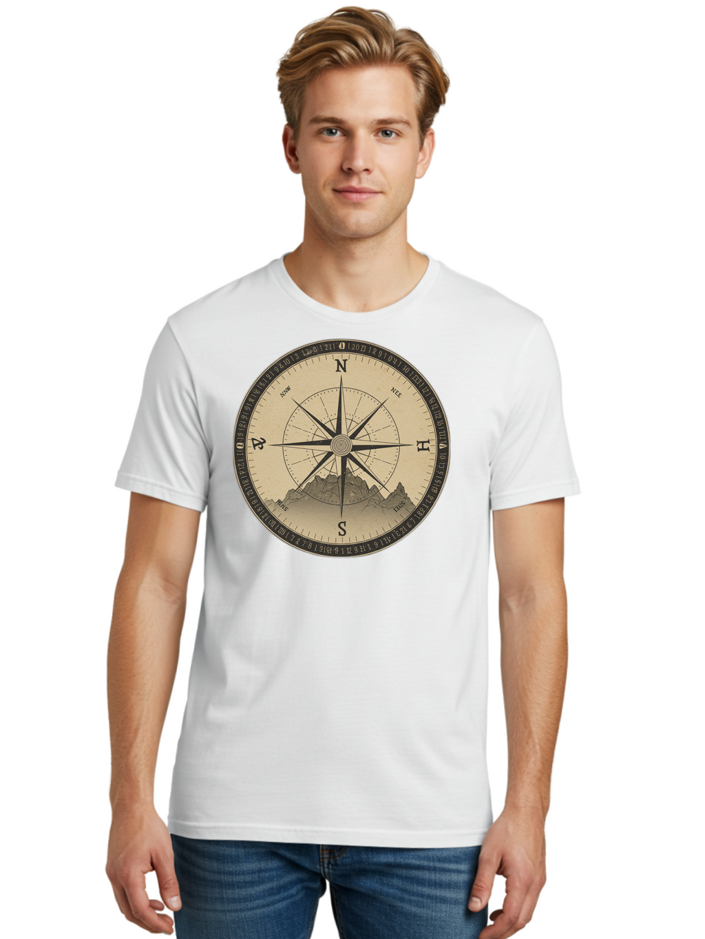 Compass-Rose Men'S Graphic Tee, 100% Cotton, Comfortable Casual Summer Wear, Machine Washable, Vintage Camera, Old Camera, Antique Camera, Black Camera, Classic Photography, Photography Equipment, Nostalgic Device, Film Camera, Camera Art Bao261