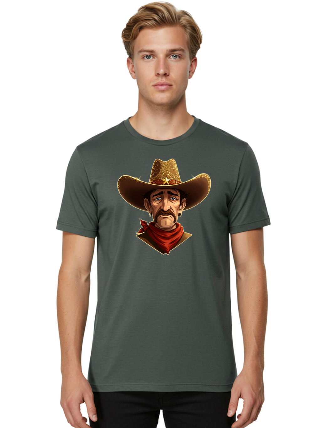 Cowboy-Portrait Men'S Graphic Tee, 100% Cotton, Comfortable Casual Summer Wear, Machine Washable, Vintage Camera, Old Camera, Antique Camera, Black Camera, Classic Photography, Photography Equipment, Nostalgic Device, Film Camera, Camera Art Bao276