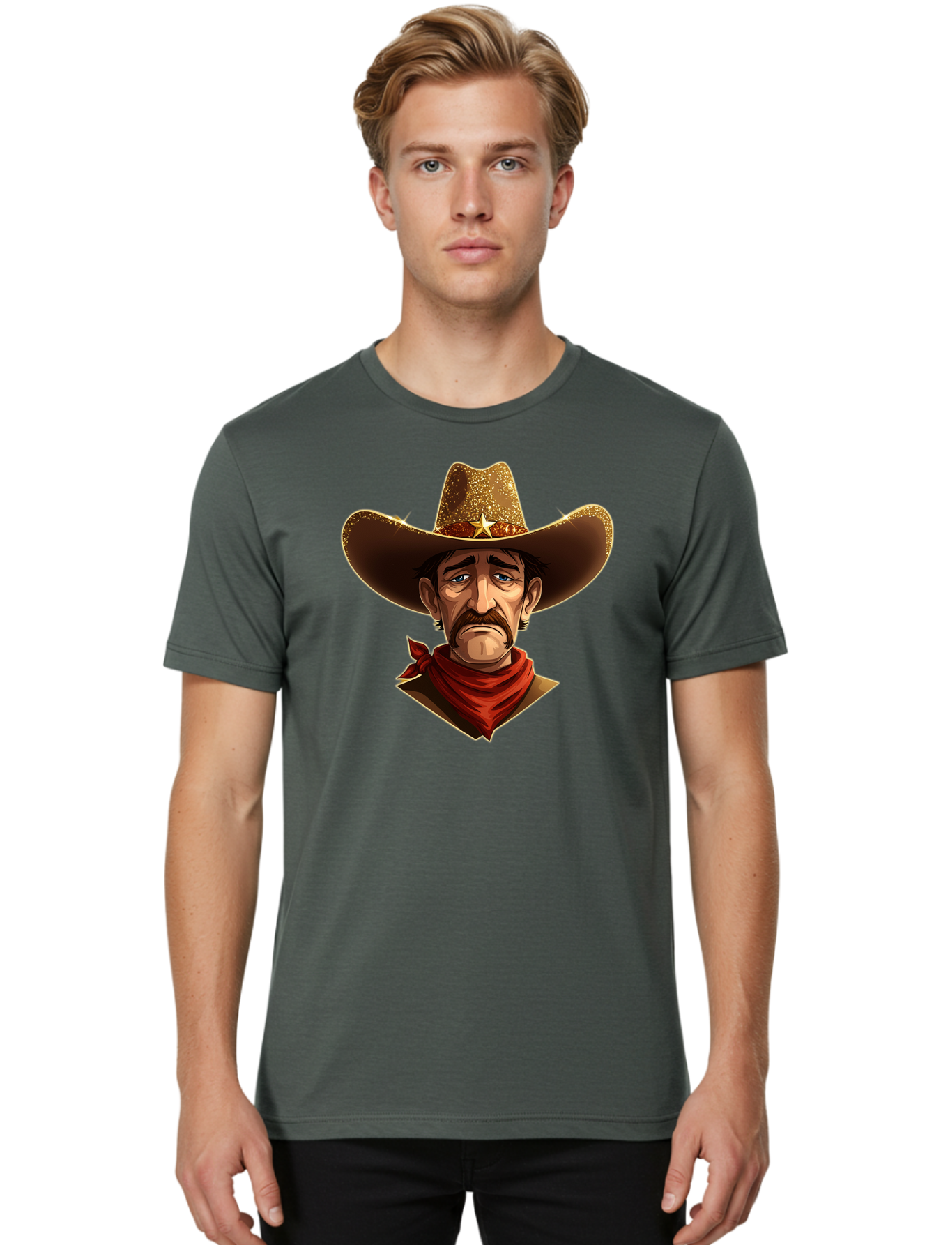 Cowboy-Portrait Men'S Graphic Tee, 100% Cotton, Comfortable Casual Summer Wear, Machine Washable, Vintage Camera, Old Camera, Antique Camera, Black Camera, Classic Photography, Photography Equipment, Nostalgic Device, Film Camera, Camera Art Bao276
