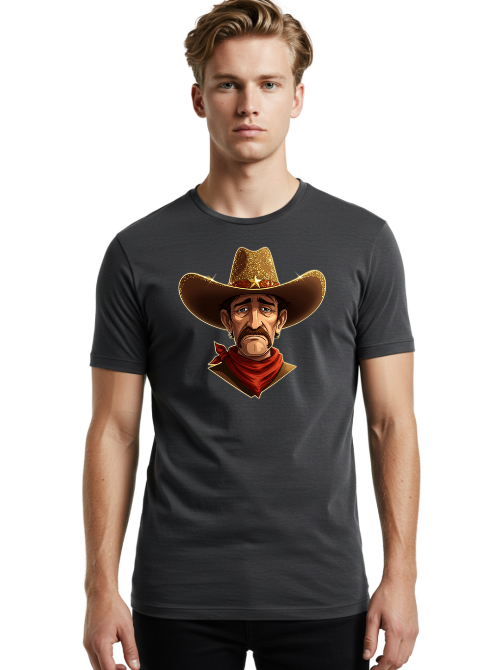 Cowboy-Portrait Men'S Graphic Tee, 100% Cotton, Comfortable Casual Summer Wear, Machine Washable, Vintage Camera, Old Camera, Antique Camera, Black Camera, Classic Photography, Photography Equipment, Nostalgic Device, Film Camera, Camera Art Bao276
