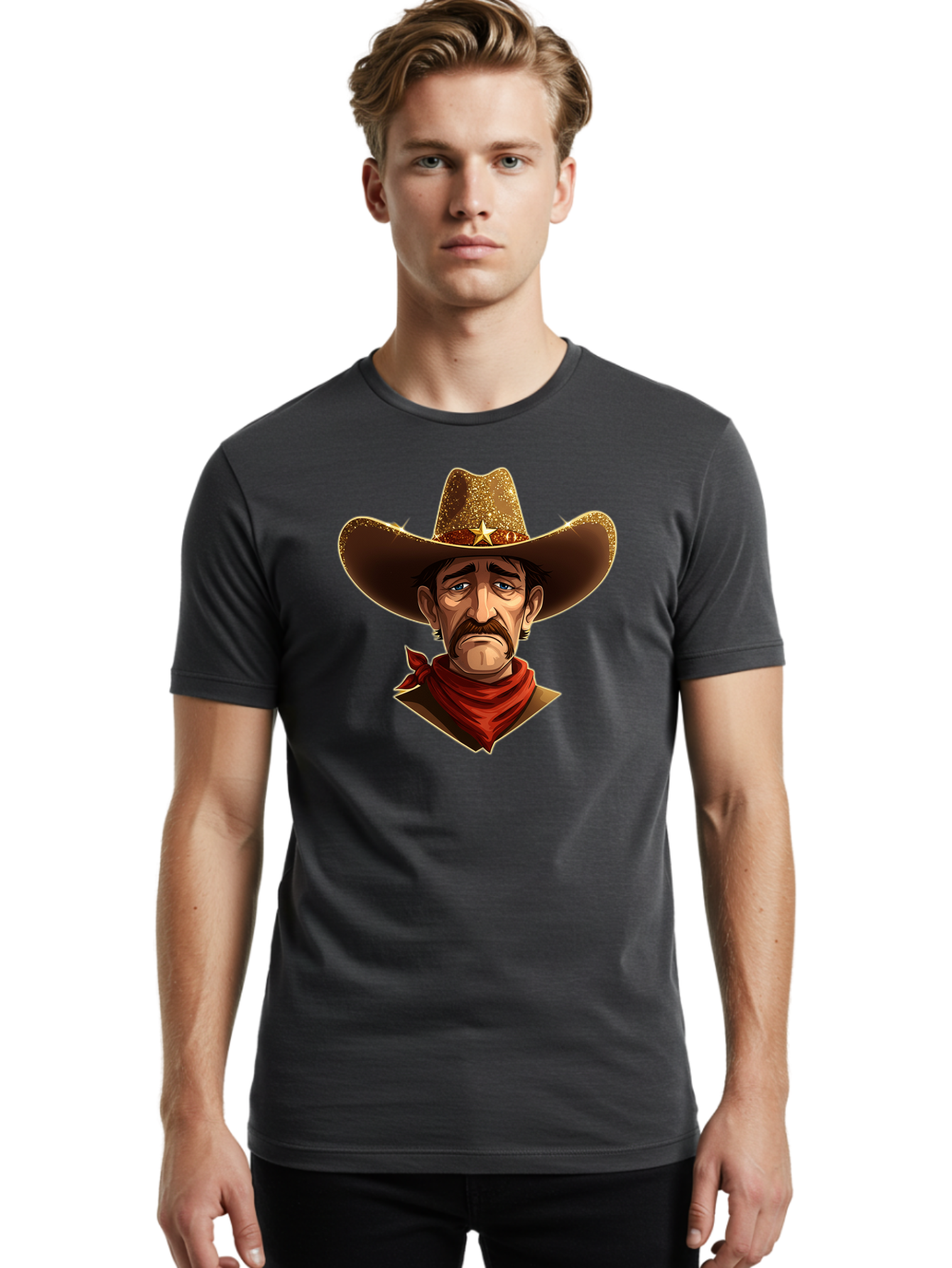 Cowboy-Portrait Men'S Graphic Tee, 100% Cotton, Comfortable Casual Summer Wear, Machine Washable, Vintage Camera, Old Camera, Antique Camera, Black Camera, Classic Photography, Photography Equipment, Nostalgic Device, Film Camera, Camera Art Bao276