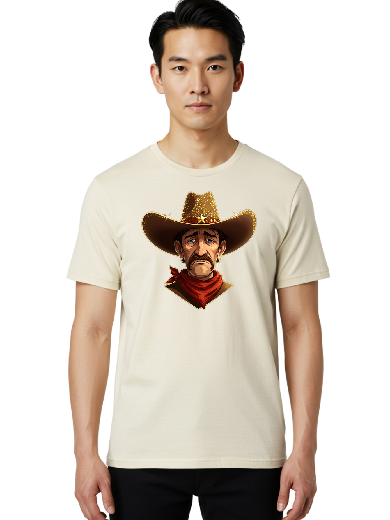 Cowboy-Portrait Men'S Graphic Tee, 100% Cotton, Comfortable Casual Summer Wear, Machine Washable, Vintage Camera, Old Camera, Antique Camera, Black Camera, Classic Photography, Photography Equipment, Nostalgic Device, Film Camera, Camera Art Bao276