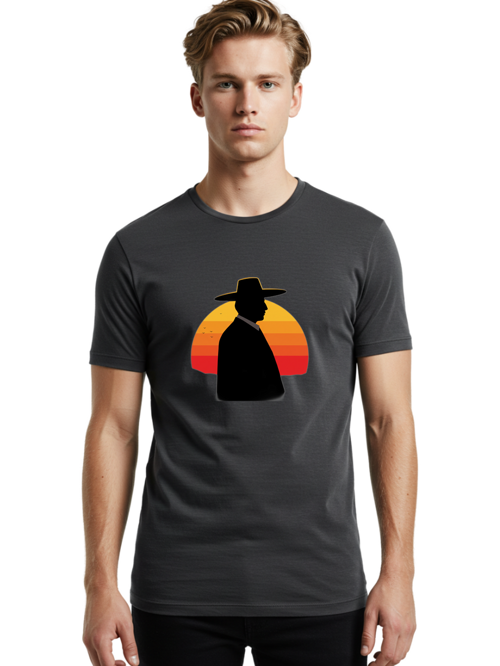 Cowboy-Sunset Men'S Graphic Tee, 100% Cotton, Comfortable Casual Summer Wear, Machine Washable, Vintage Camera, Old Camera, Antique Camera, Black Camera, Classic Photography, Photography Equipment, Nostalgic Device, Film Camera, Camera Art Bao277