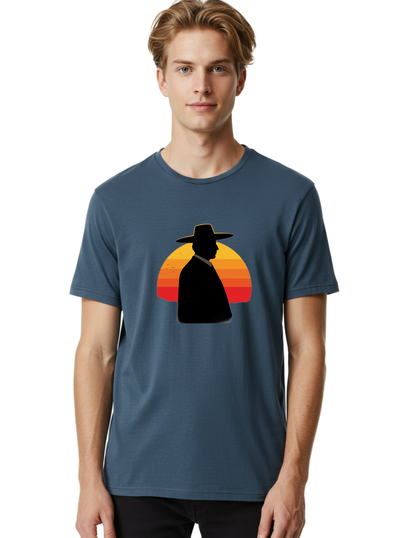 Cowboy-Sunset Men'S Graphic Tee, 100% Cotton, Comfortable Casual Summer Wear, Machine Washable, Vintage Camera, Old Camera, Antique Camera, Black Camera, Classic Photography, Photography Equipment, Nostalgic Device, Film Camera, Camera Art Bao277