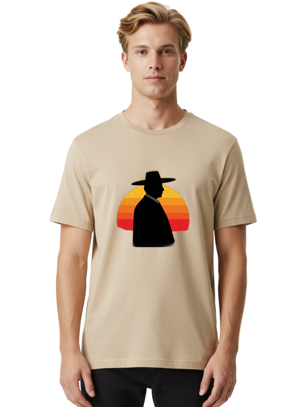 Cowboy-Sunset Men'S Graphic Tee, 100% Cotton, Comfortable Casual Summer Wear, Machine Washable, Vintage Camera, Old Camera, Antique Camera, Black Camera, Classic Photography, Photography Equipment, Nostalgic Device, Film Camera, Camera Art Bao277