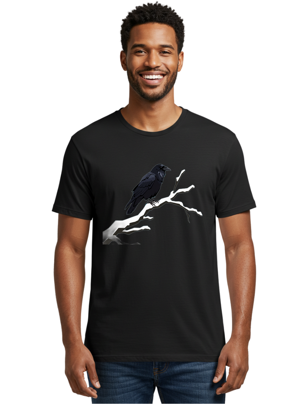 Crow-On-Branch-1 Men'S Graphic Tee, 100% Cotton, Comfortable Casual Summer Wear, Machine Washable, Vintage Camera, Old Camera, Antique Camera, Black Camera, Classic Photography, Photography Equipment, Nostalgic Device, Film Camera, Camera Art Bao295