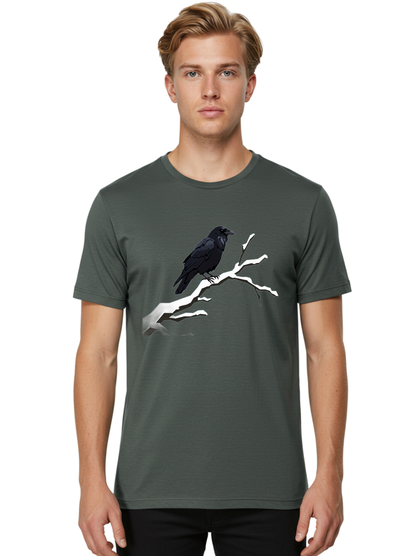Crow-On-Branch-1 Men'S Graphic Tee, 100% Cotton, Comfortable Casual Summer Wear, Machine Washable, Vintage Camera, Old Camera, Antique Camera, Black Camera, Classic Photography, Photography Equipment, Nostalgic Device, Film Camera, Camera Art Bao295