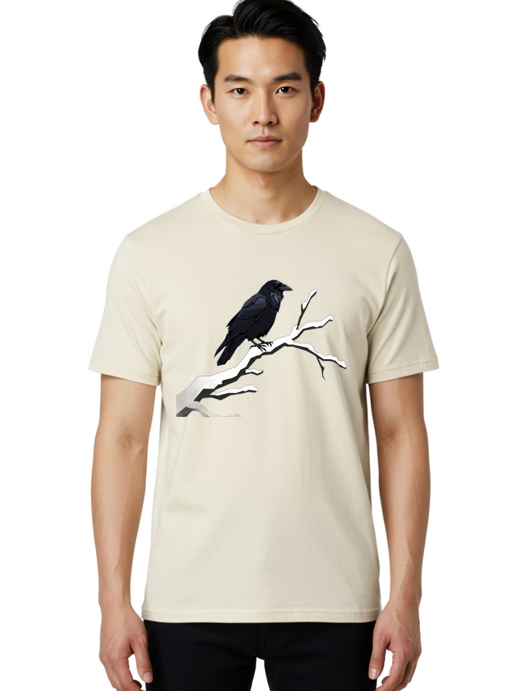 Crow-On-Branch-1 Men'S Graphic Tee, 100% Cotton, Comfortable Casual Summer Wear, Machine Washable, Vintage Camera, Old Camera, Antique Camera, Black Camera, Classic Photography, Photography Equipment, Nostalgic Device, Film Camera, Camera Art Bao295