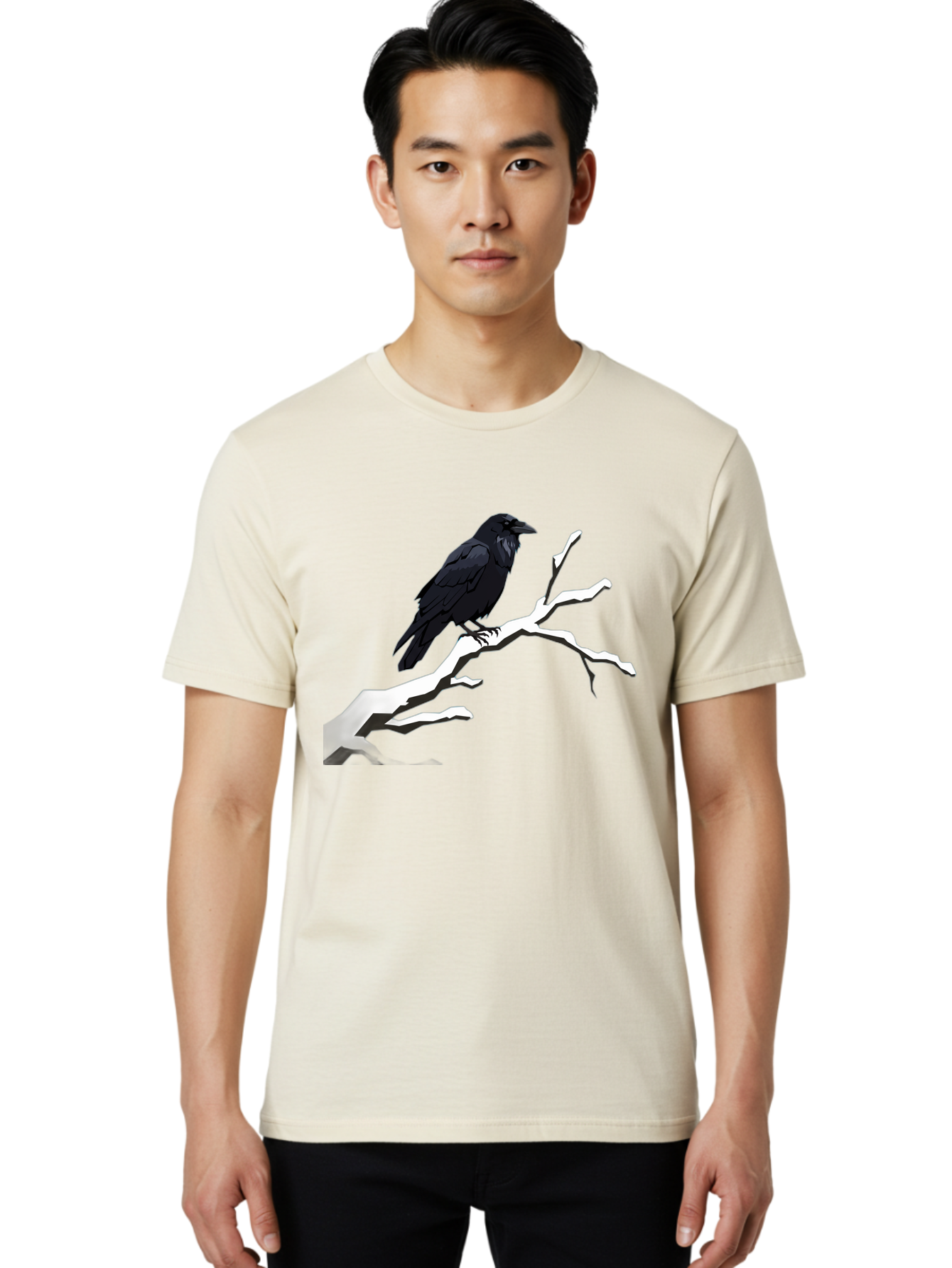 Crow-On-Branch-1 Men'S Graphic Tee, 100% Cotton, Comfortable Casual Summer Wear, Machine Washable, Vintage Camera, Old Camera, Antique Camera, Black Camera, Classic Photography, Photography Equipment, Nostalgic Device, Film Camera, Camera Art Bao295