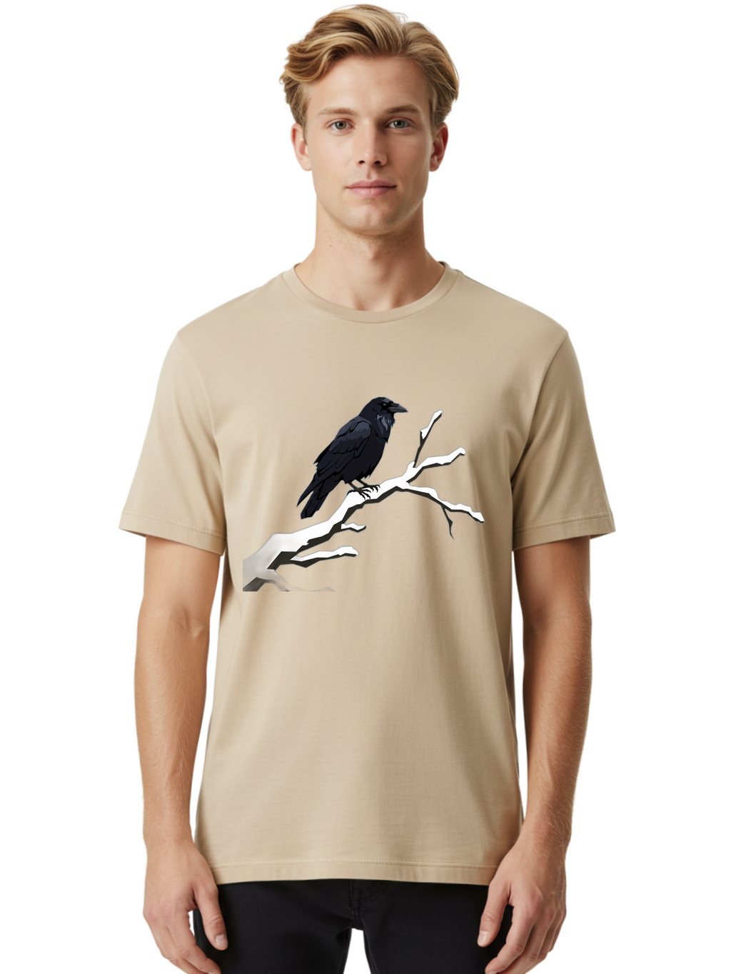 Crow-On-Branch-1 Men'S Graphic Tee, 100% Cotton, Comfortable Casual Summer Wear, Machine Washable, Vintage Camera, Old Camera, Antique Camera, Black Camera, Classic Photography, Photography Equipment, Nostalgic Device, Film Camera, Camera Art Bao295