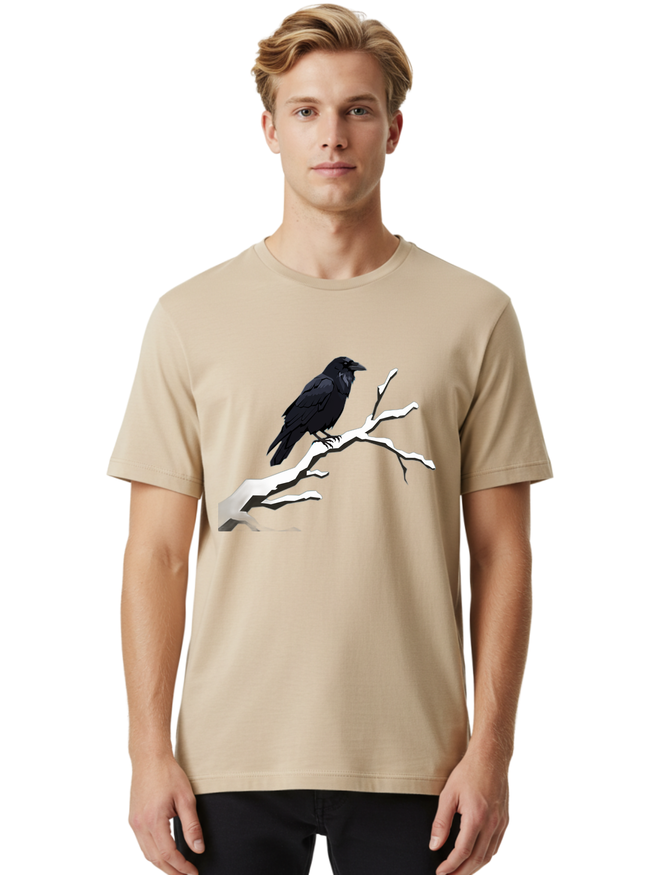 Crow-On-Branch-1 Men'S Graphic Tee, 100% Cotton, Comfortable Casual Summer Wear, Machine Washable, Vintage Camera, Old Camera, Antique Camera, Black Camera, Classic Photography, Photography Equipment, Nostalgic Device, Film Camera, Camera Art Bao295